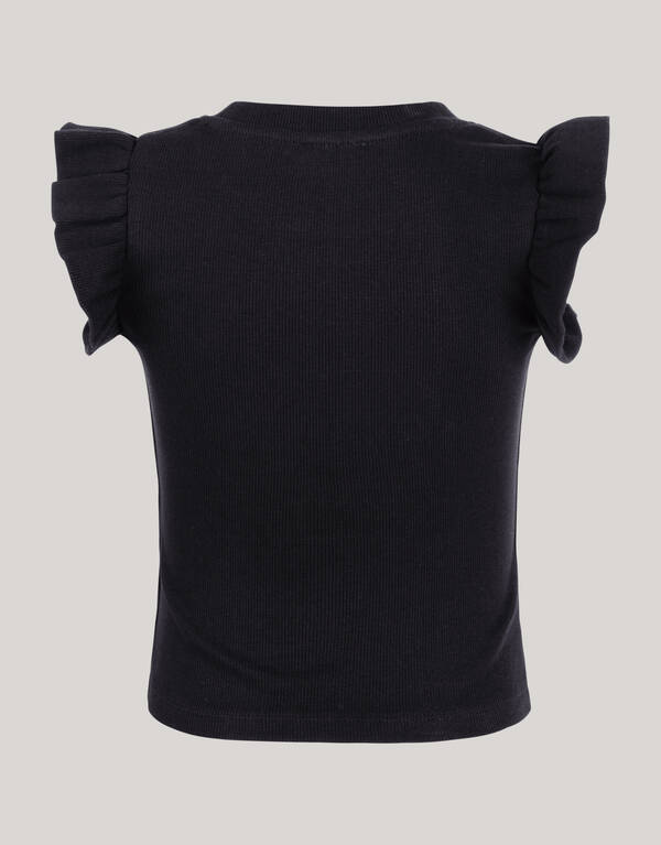Ruffle Rib Top Schwarz SHOEBY GIRLS