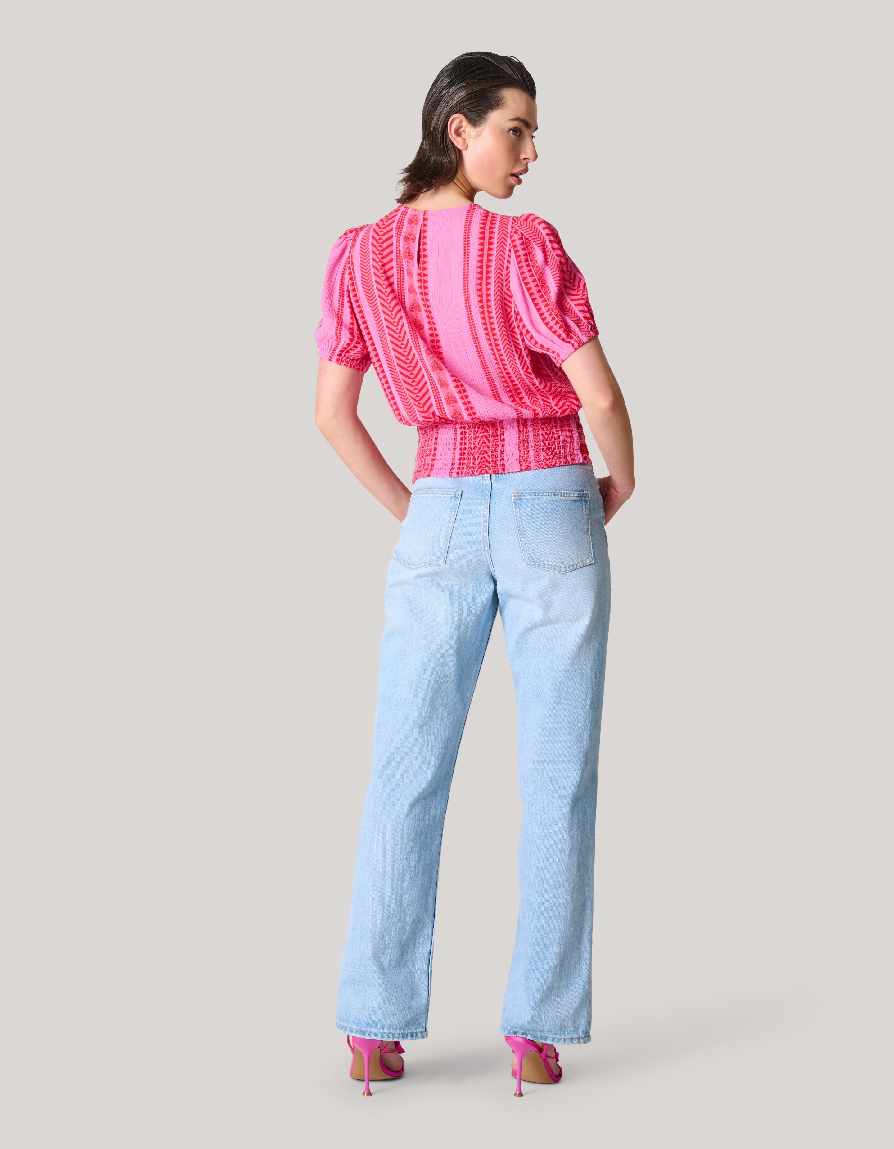 Printed Crinkle Top Roze/Rood SHOEBY WOMEN