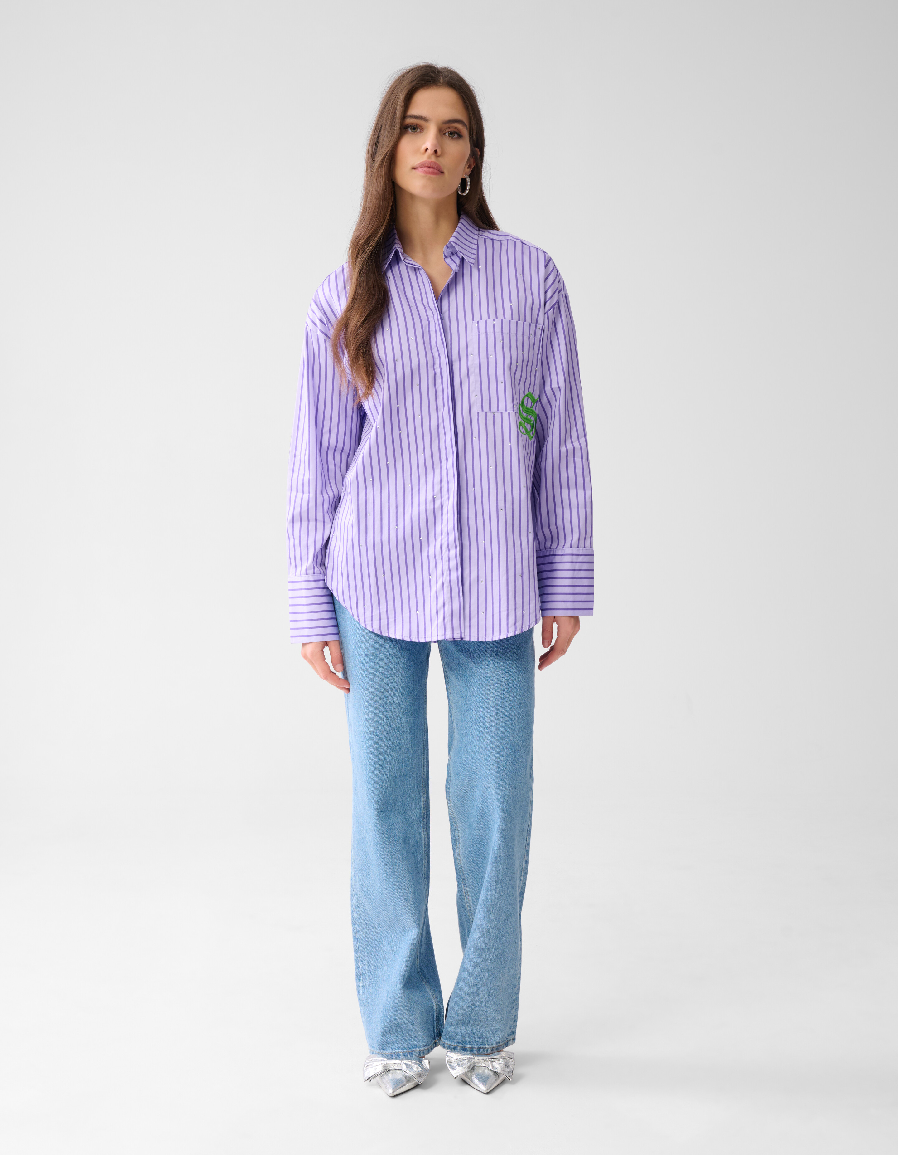 Nadelstreifen-Logo-Bluse Lila SHOEBY WOMEN