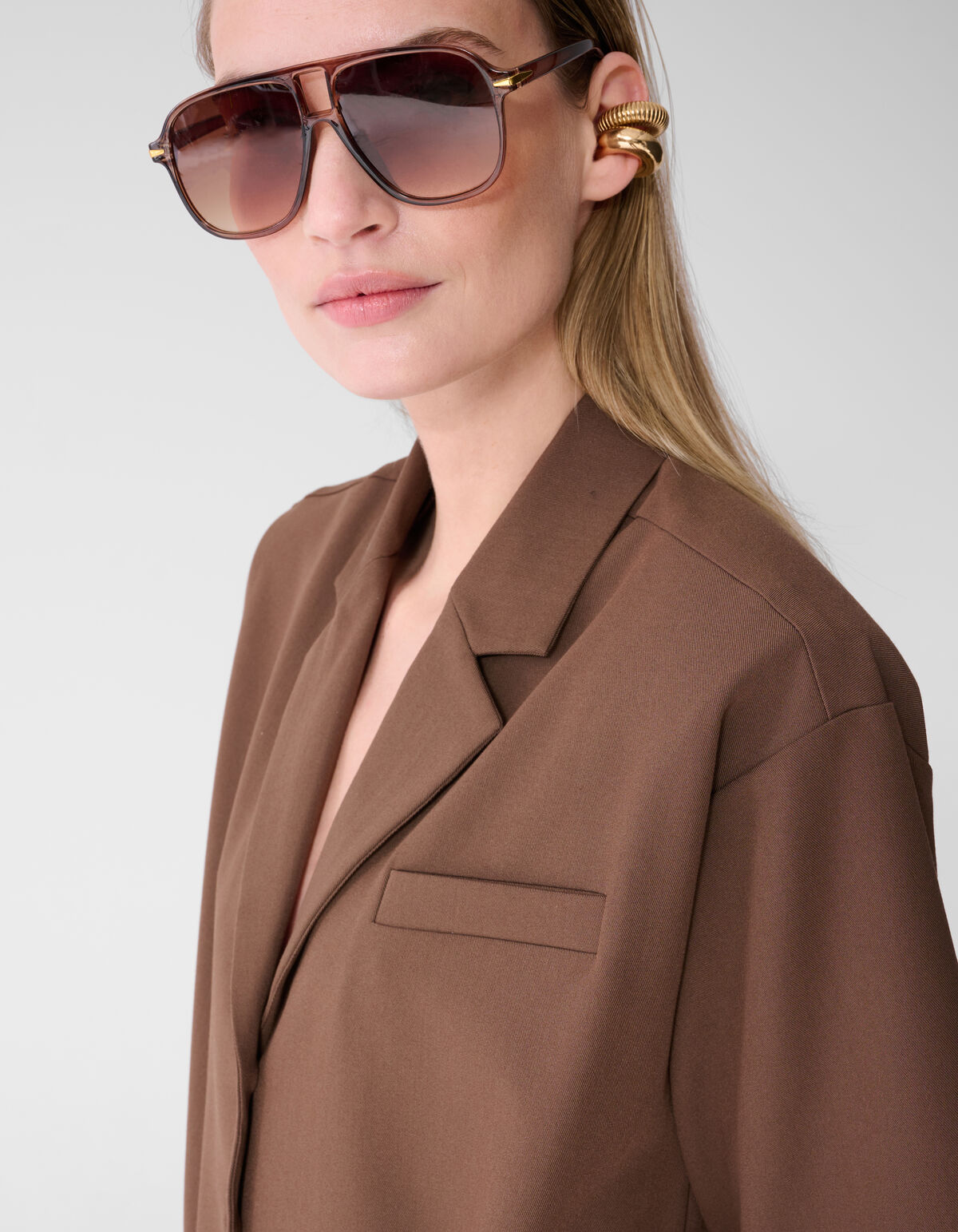 &Uuml;bergro&szlig;e Blazerbluse Braun von Fred SHOEBY WOMEN