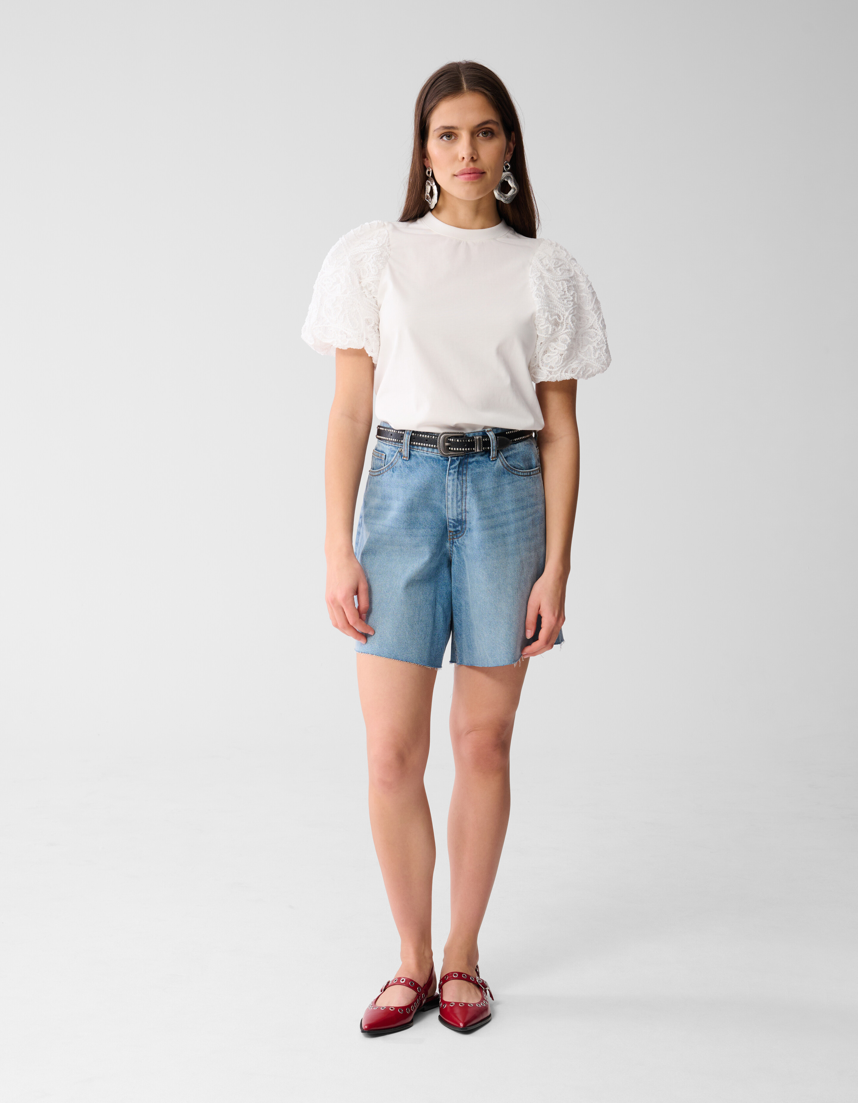 T-shirt mit Puff-Stickerei Weiß SHOEBY WOMEN