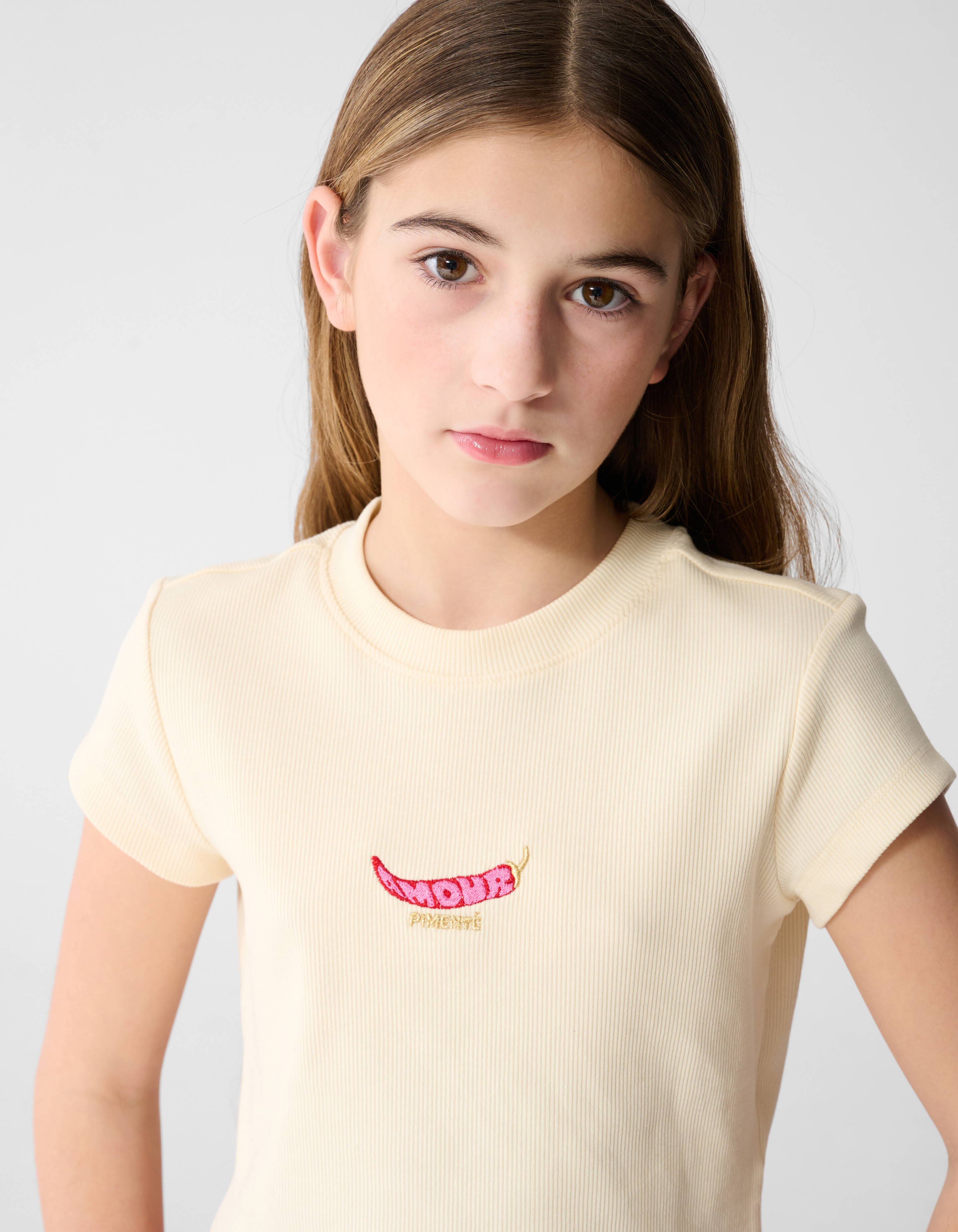 Rib Pepper Crop Top Gebrochenes Wei&szlig; SHOEBY GIRLS