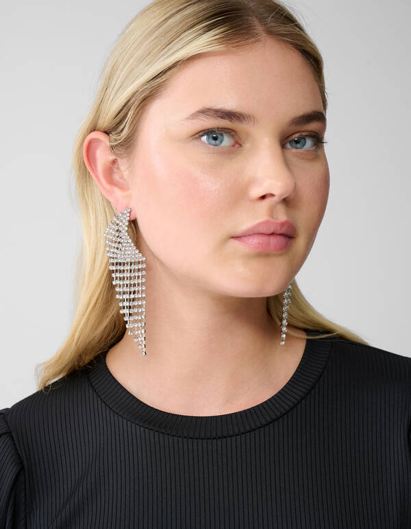 Große Welle Strass Ohrringe Silber SHOEBY ACCESSOIRES