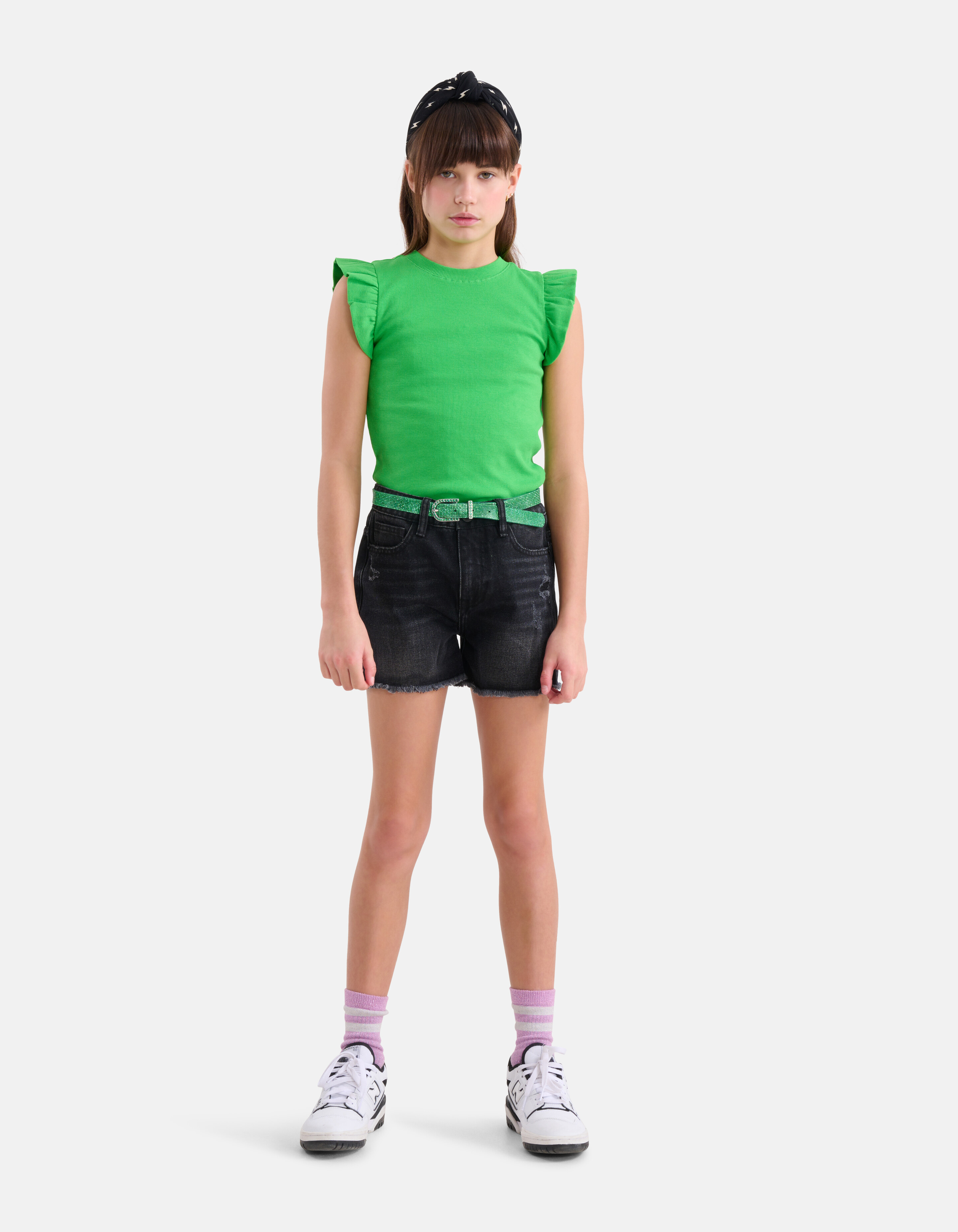 Ruffle Rib Top Groen SHOEBY GIRLS