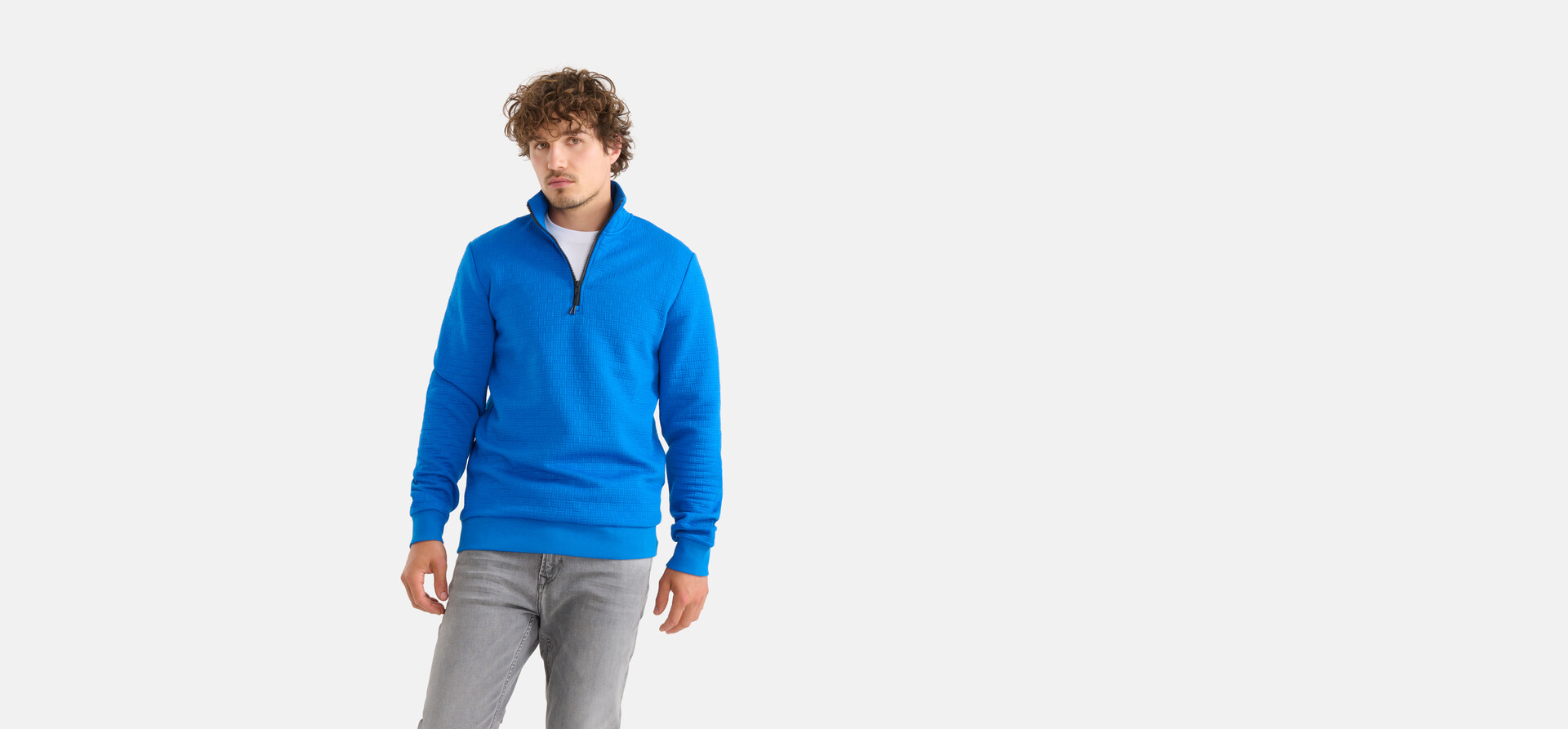 Pullover mit gesteppter Struktur und halbem Reißve SHOEBY MEN
