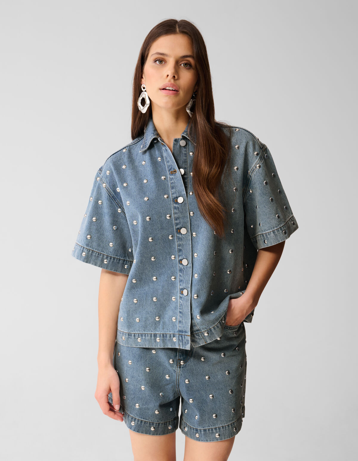 Übergroße Nietenbluse Mediumstone By Lizzy SHOEBY WOMEN