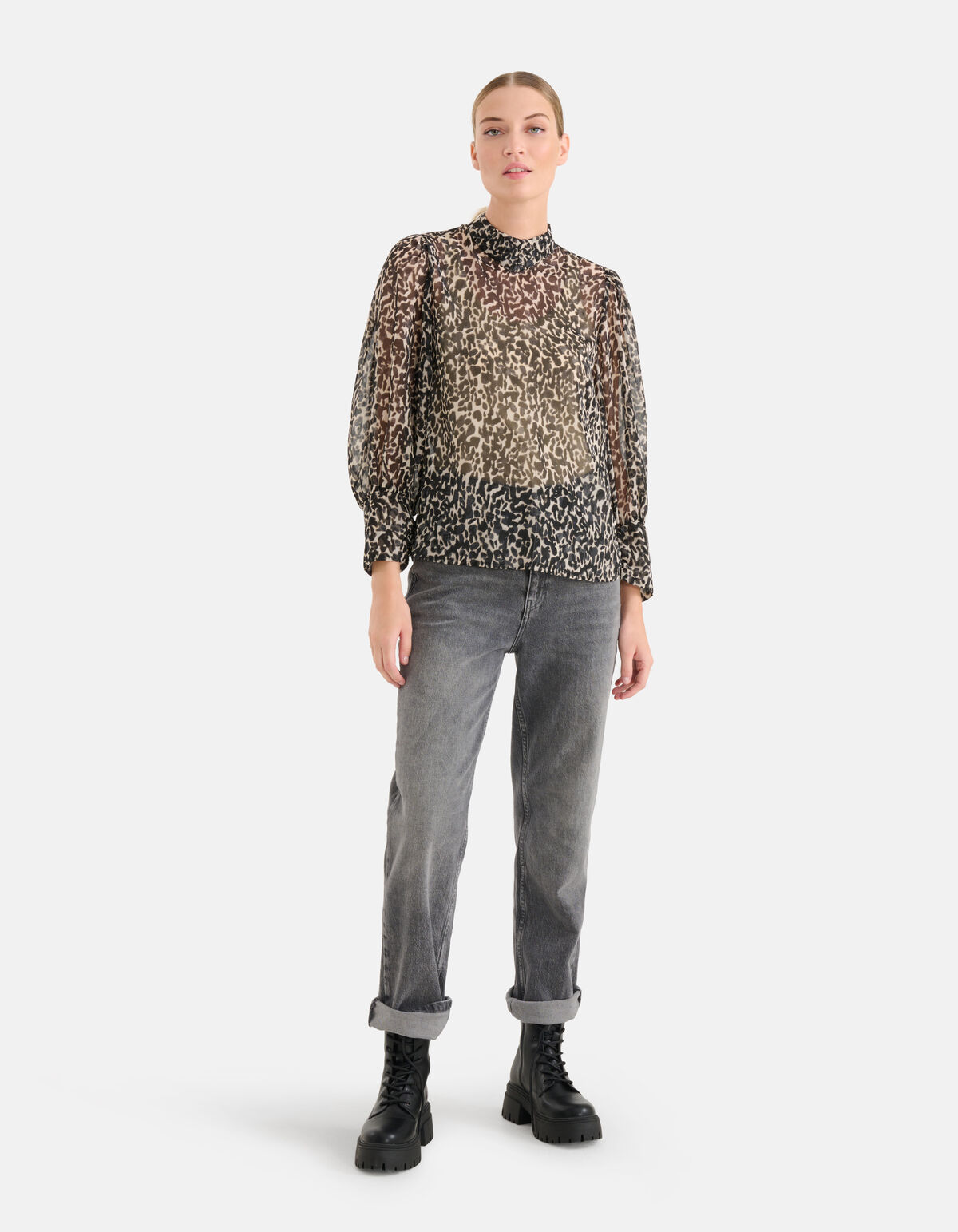 Chiffon Panther Print Bluse Schwarz/Beige SHOEBY WOMEN