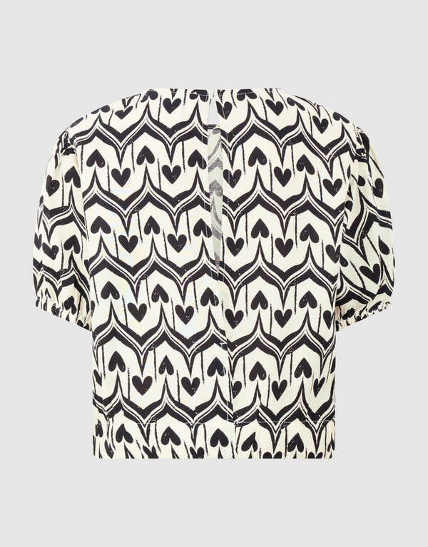 Heart Print Top Gebrochen Wei&szlig;/Schwarz SHOEBY GIRLS