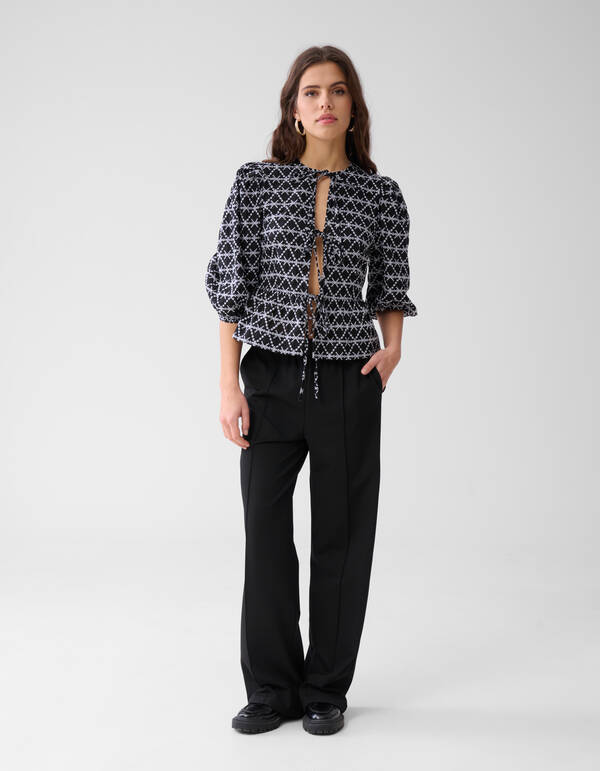 Bedruckte Schleifenbluse Schwarz/Weiß SHOEBY WOMEN