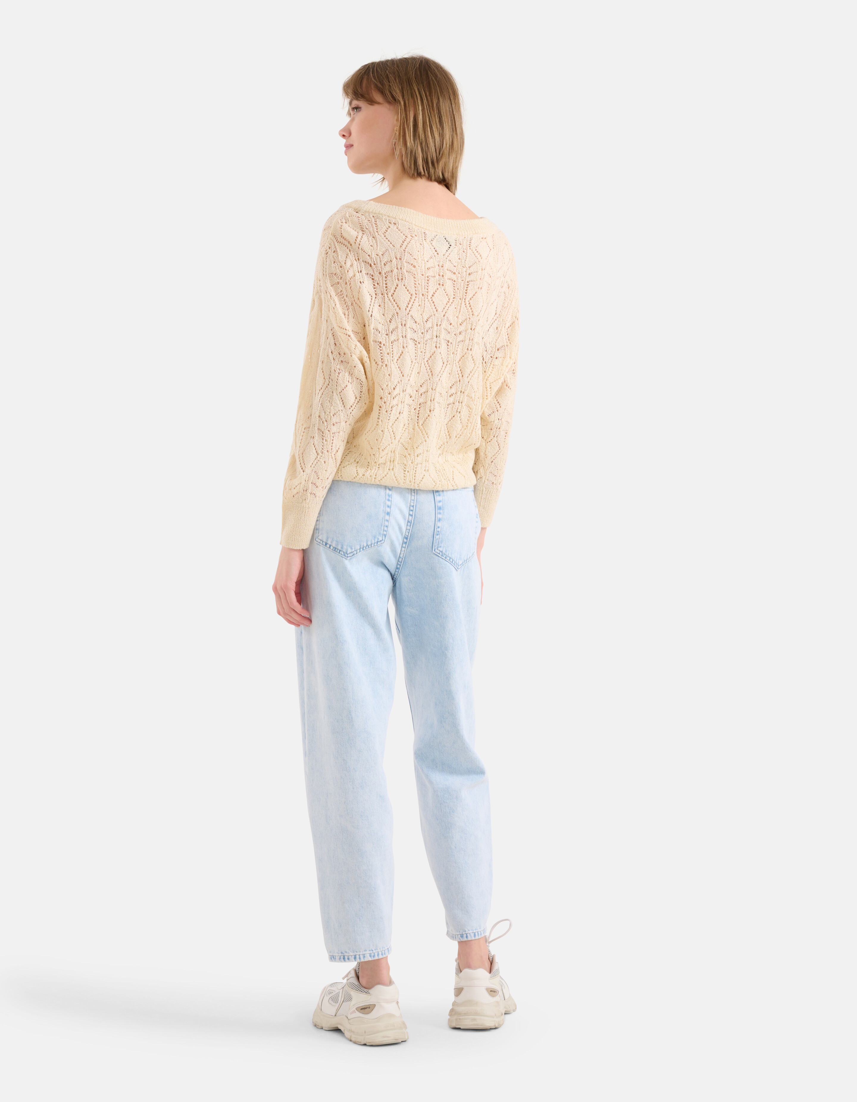 Ajour Fledermaus-Pullover Off White SHOEBY WOMEN