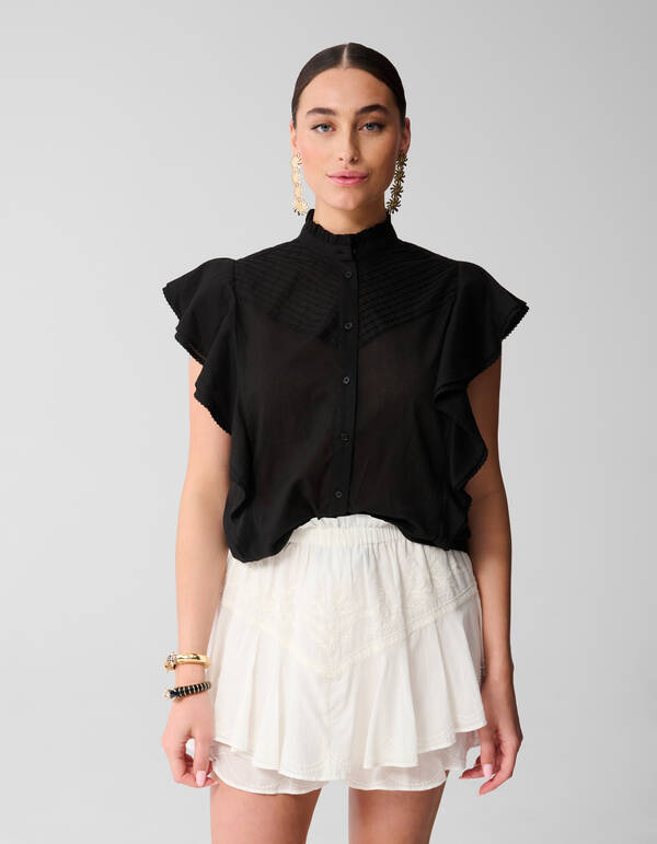 Pintuck-Rüschen-Top Schwarz SHOEBY WOMEN