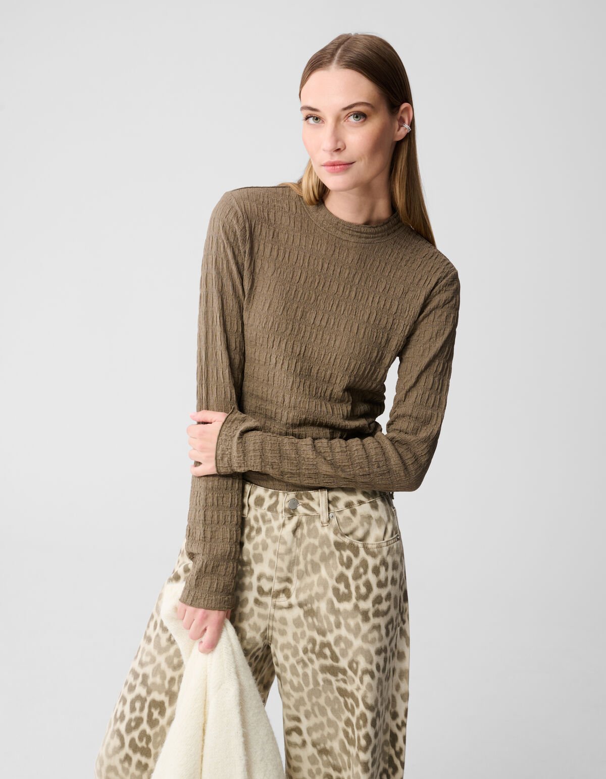 Struktur Langarmshirt Top Khaki SHOEBY WOMEN