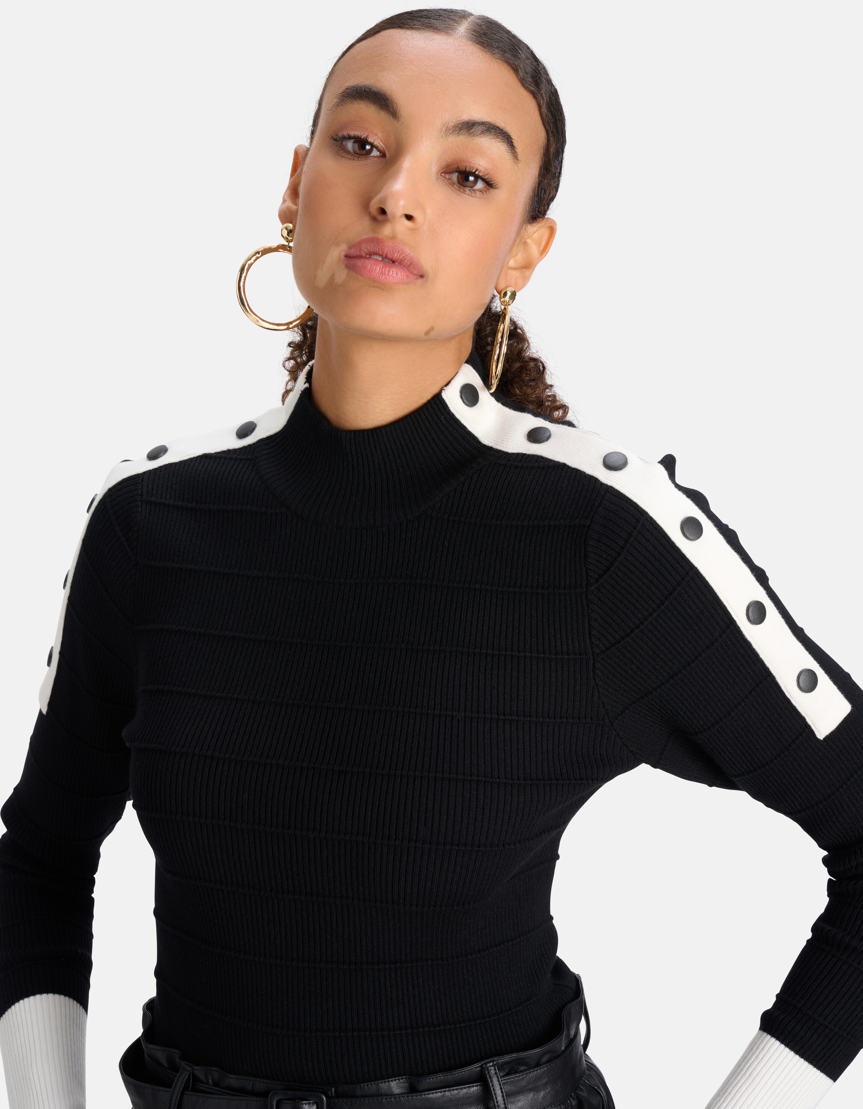 Rollkragenpullover Schwarz/Weiß SHOEBY WOMEN