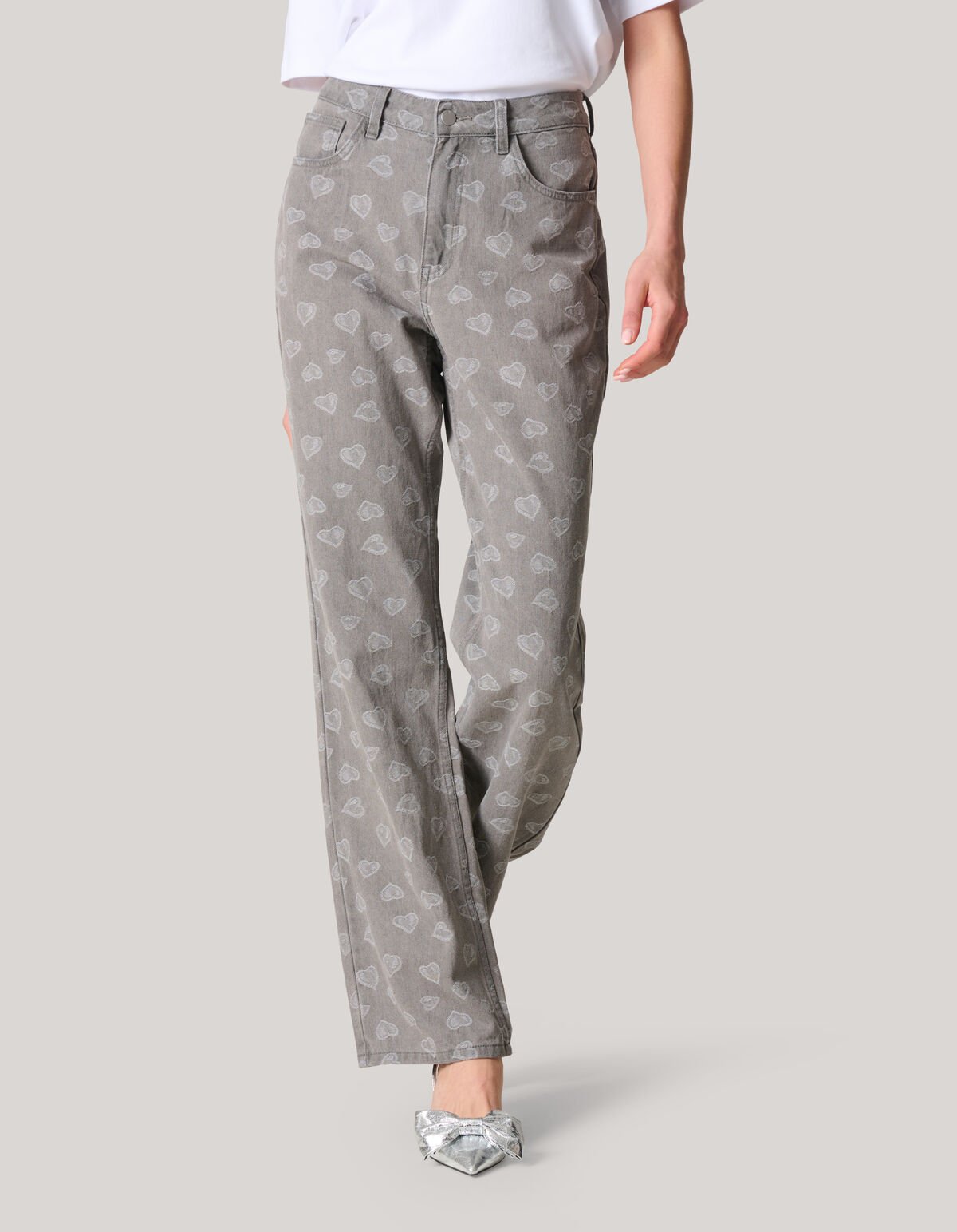 Jacquard Straight Fit Jeans Hellgrau SHOEBY WOMEN