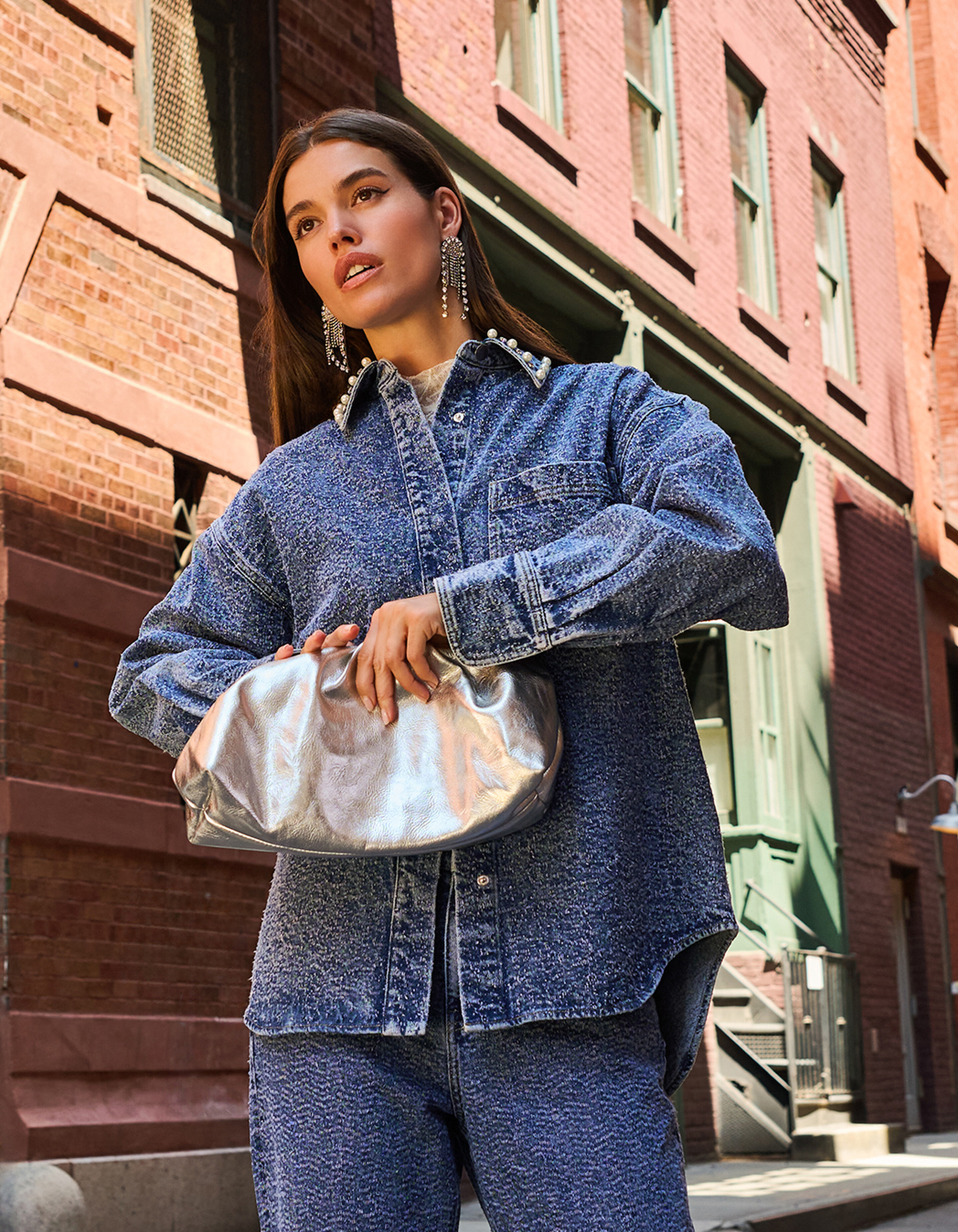 Strukturierte Jeansbluse Blau SHOEBY WOMEN