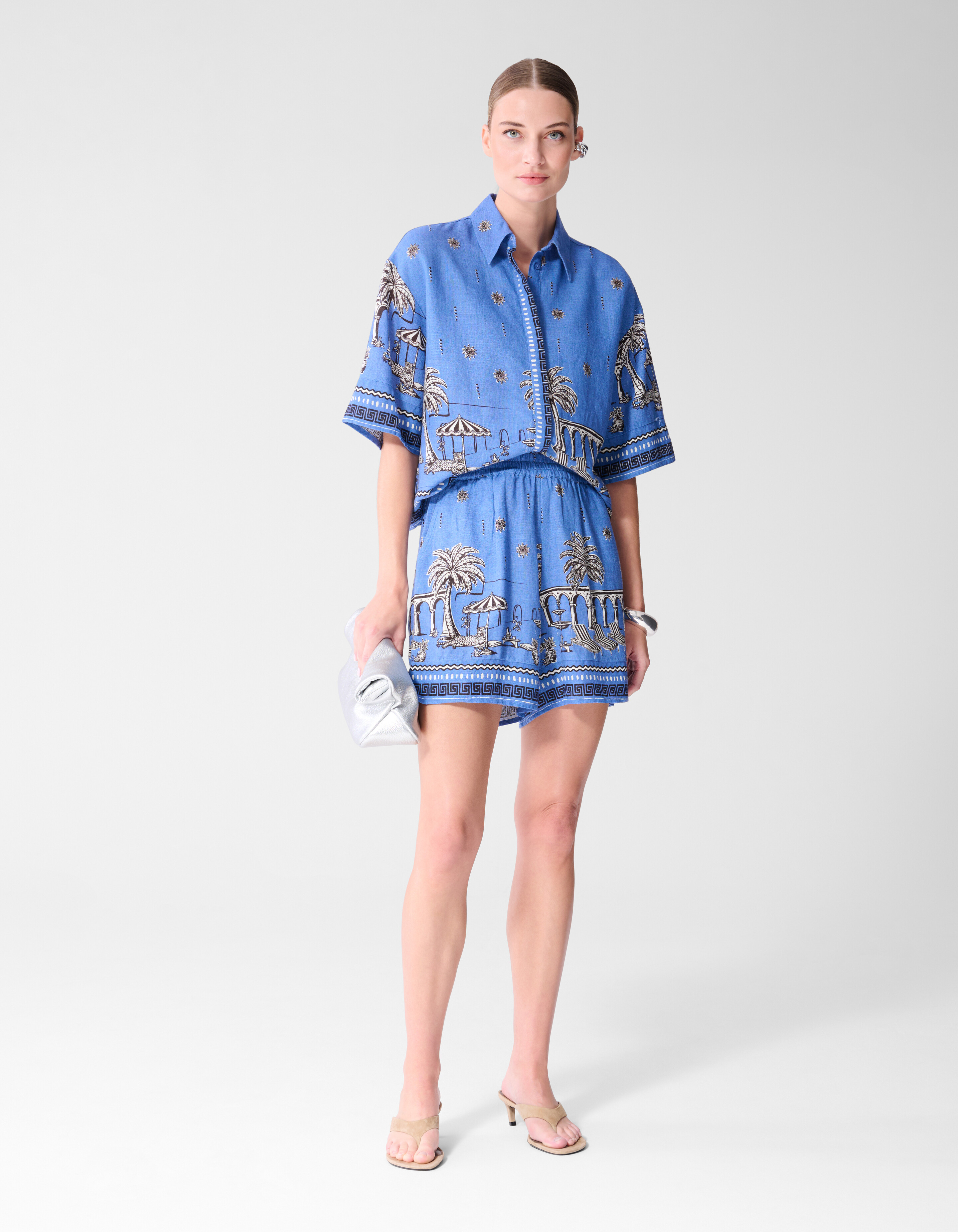 Palmblatt-Print Bluse Blau SHOEBY WOMEN