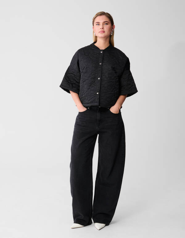 Kurzärmelige Bomberjacke mit Stickerei Schwarz SHOEBY WOMEN