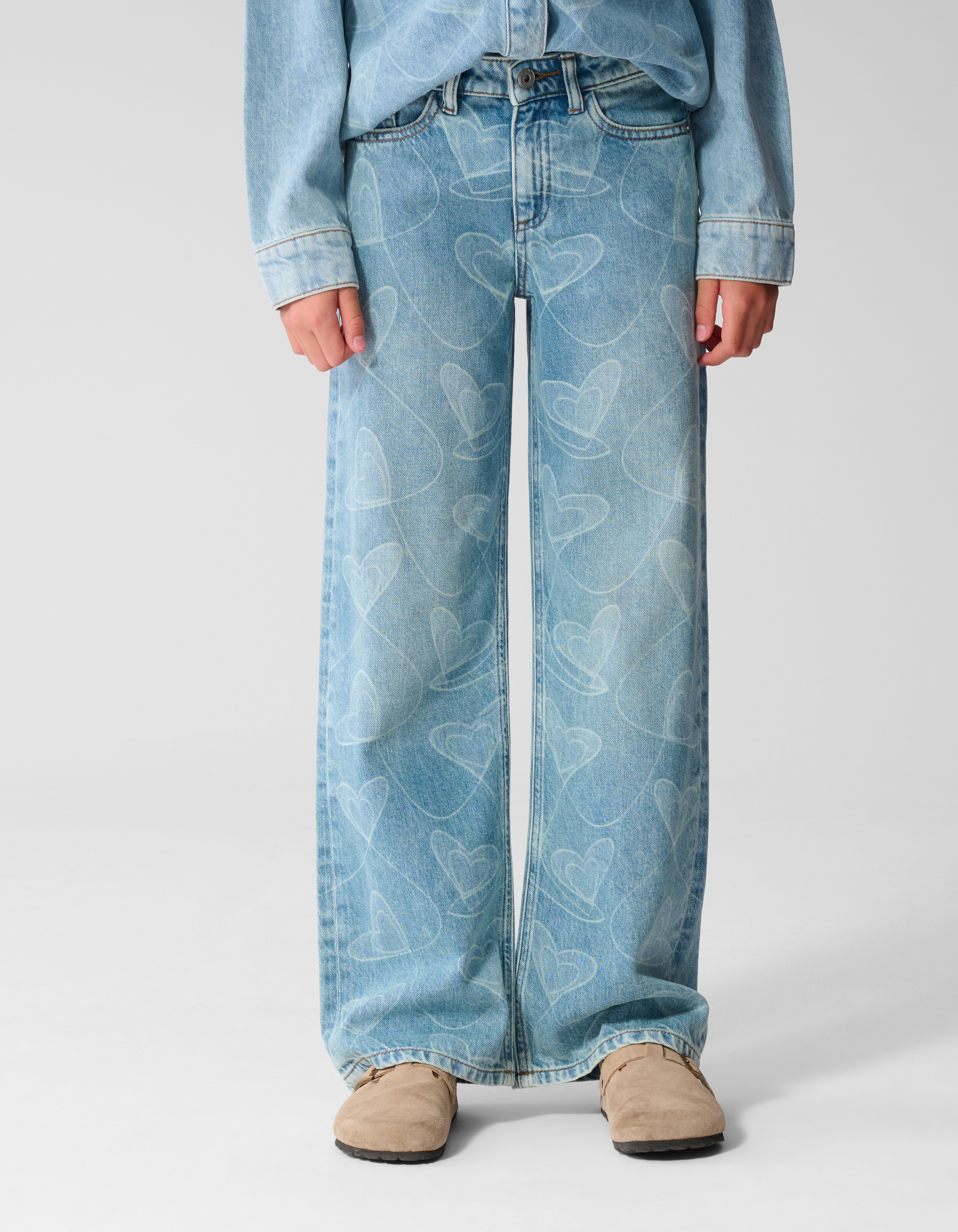 Heart Print Wide Leg Fit Jeans Blauw SHOEBY GIRLS