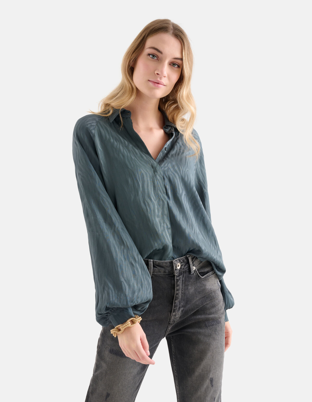 Entspannte Jacquard-Bluse Petrol SHOEBY WOMEN