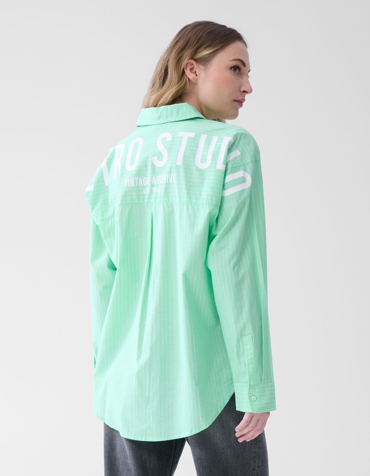 Nadelstreifen Popelinebluse Hellgrün SHOEBY WOMEN