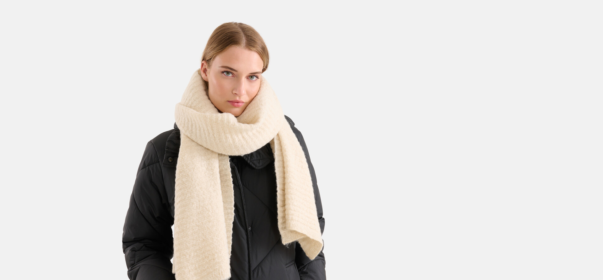 Gebreide Rib Sjaal Gebroken Wit SHOEBY ACCESSOIRES