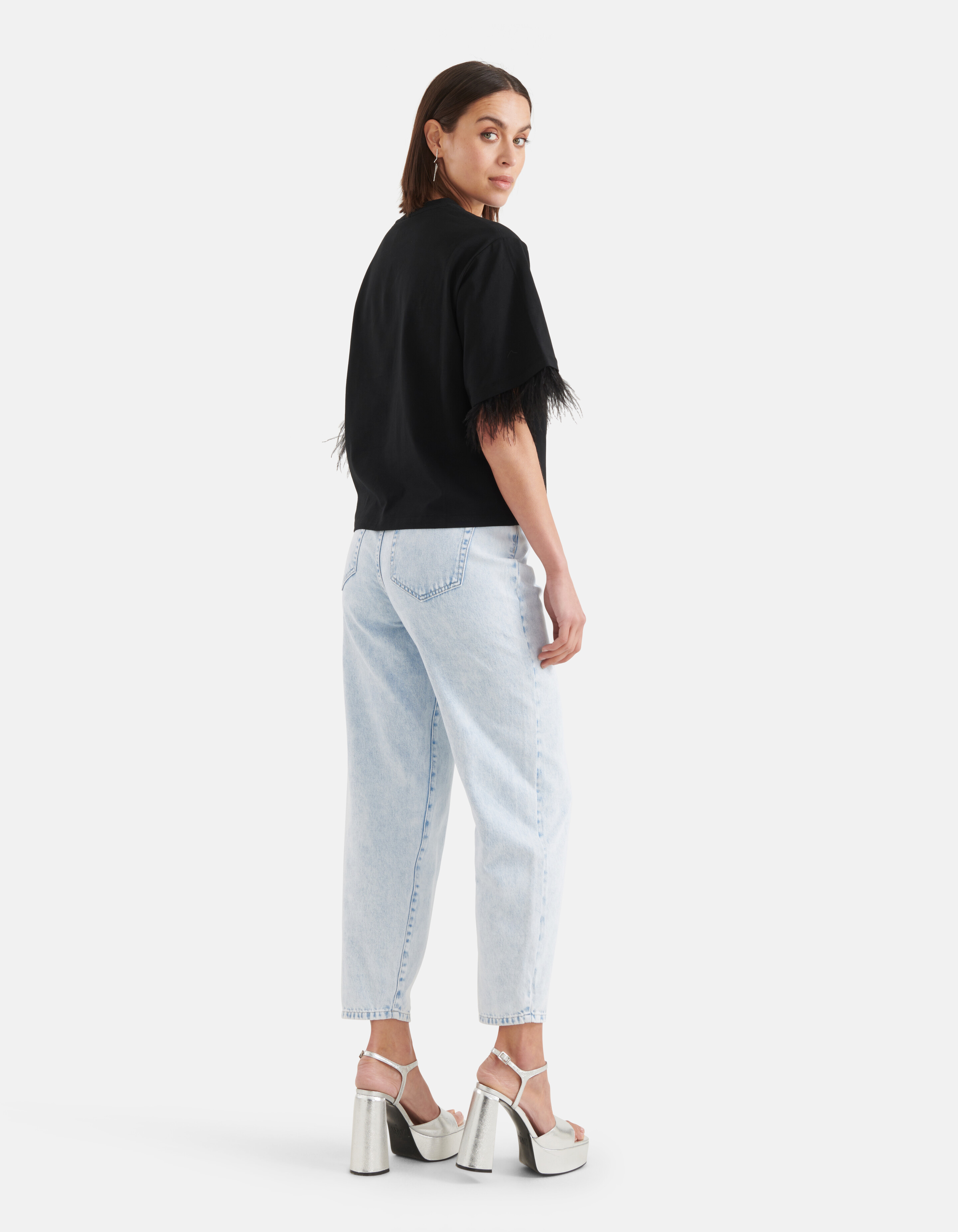 T-Shirt mit Federn Schwarz SHOEBY WOMEN
