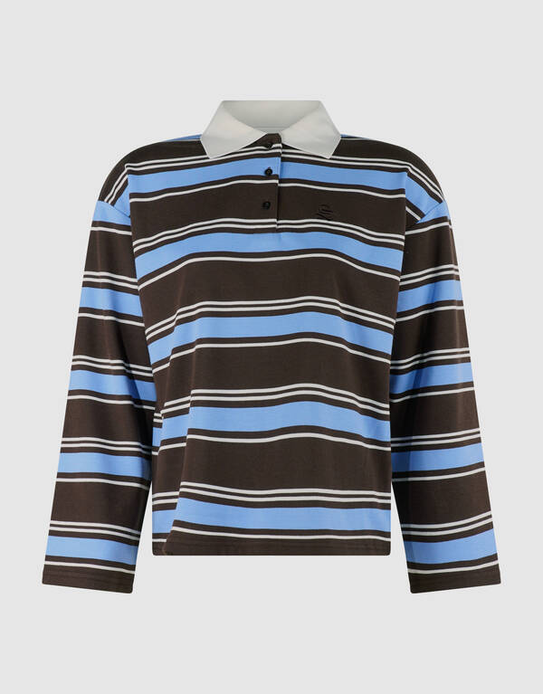 Gestreiftes Polo Longsleeve Dunkelbraun/Blau SHOEBY WOMEN