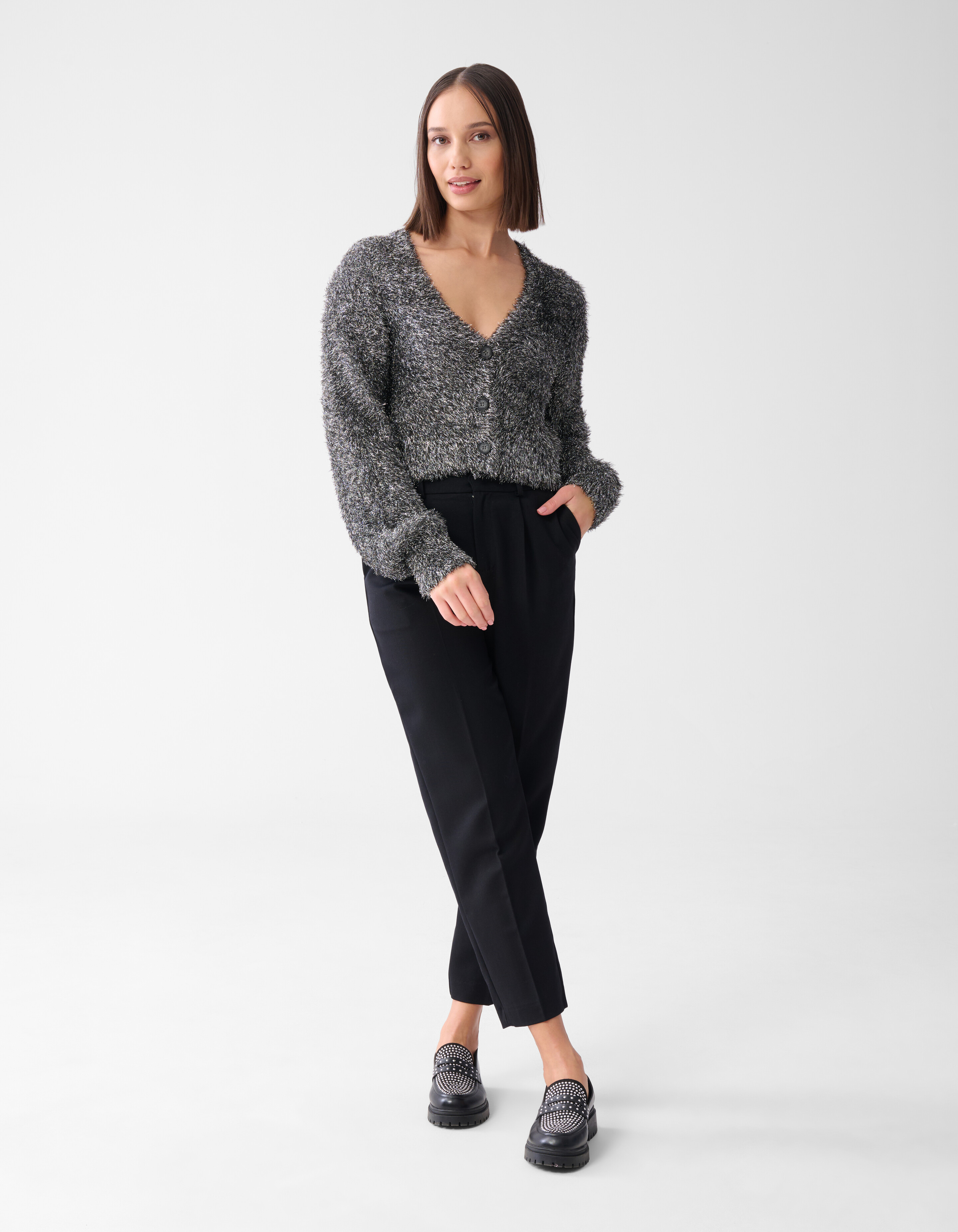 Flauschige Strickjacke Silber SHOEBY WOMEN
