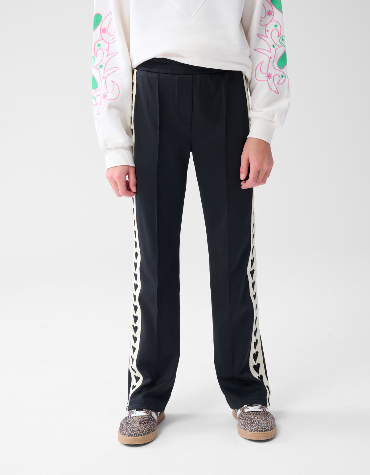 Sportliche Tape-Hose mit weitem Bein Schwar SHOEBY GIRLS