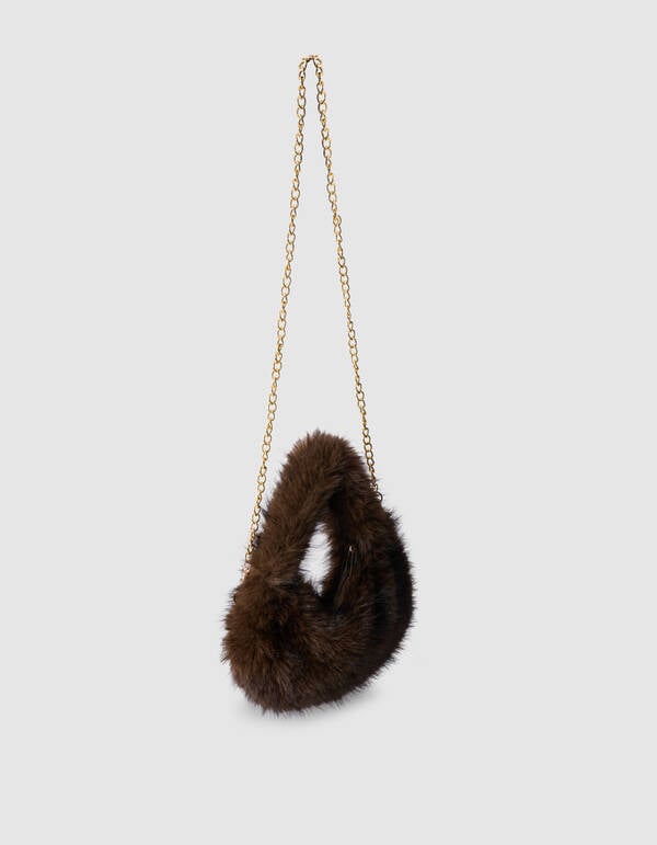 Runde Faux Fur Tasche Dunkelbraun SHOEBY ACCESSOIRES