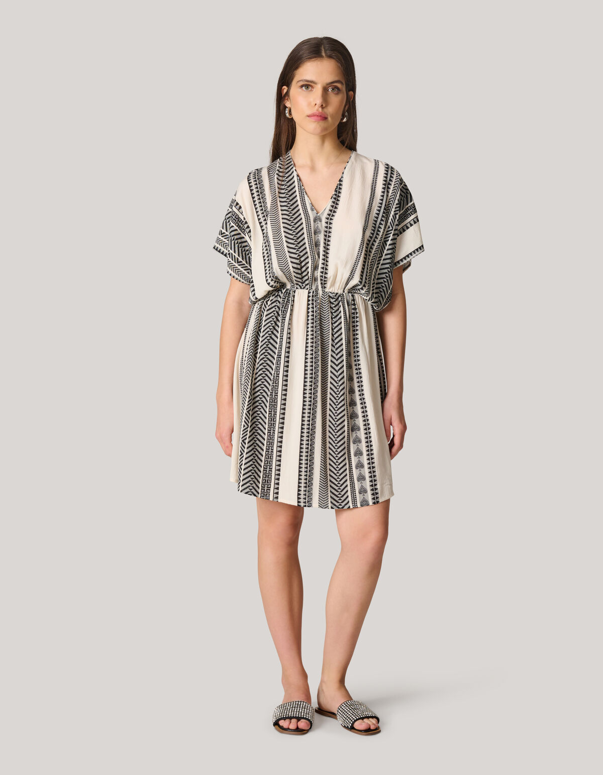 Bedrucktes Minikleid Wei&szlig;/Schwarz SHOEBY WOMEN