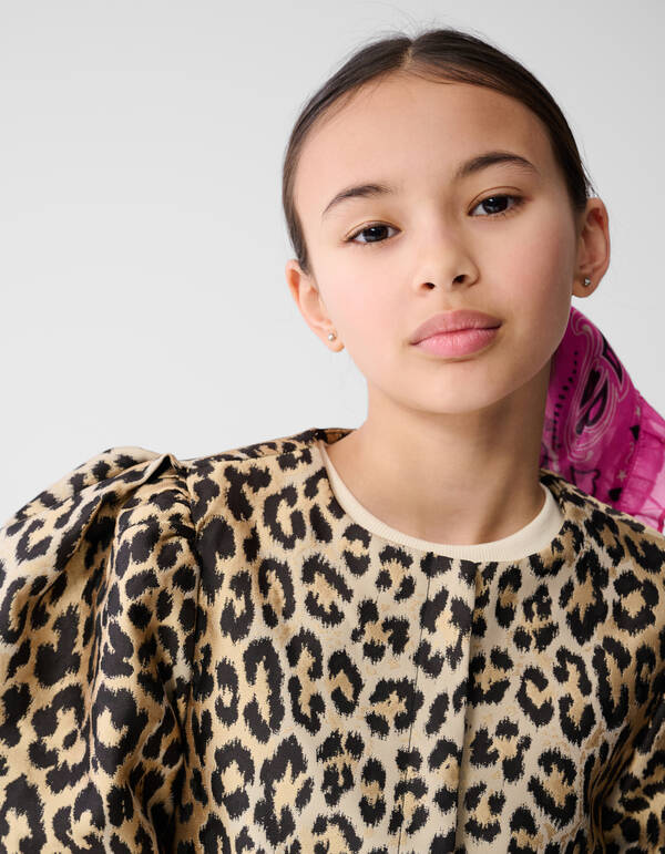 Leopard Puffärmel Blazer Hellbraun SHOEBY GIRLS