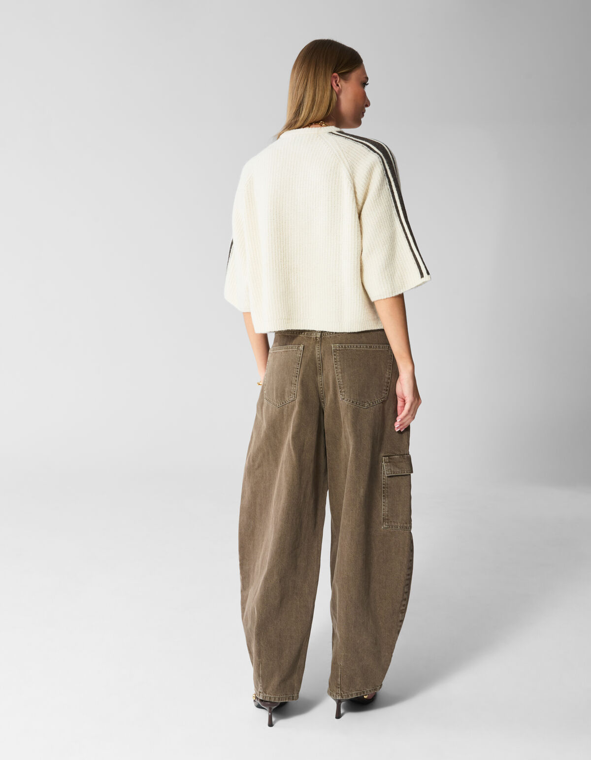 Gestreifter Pullover Mit Halblangen &Auml;rmeln Ecru SHOEBY WOMEN