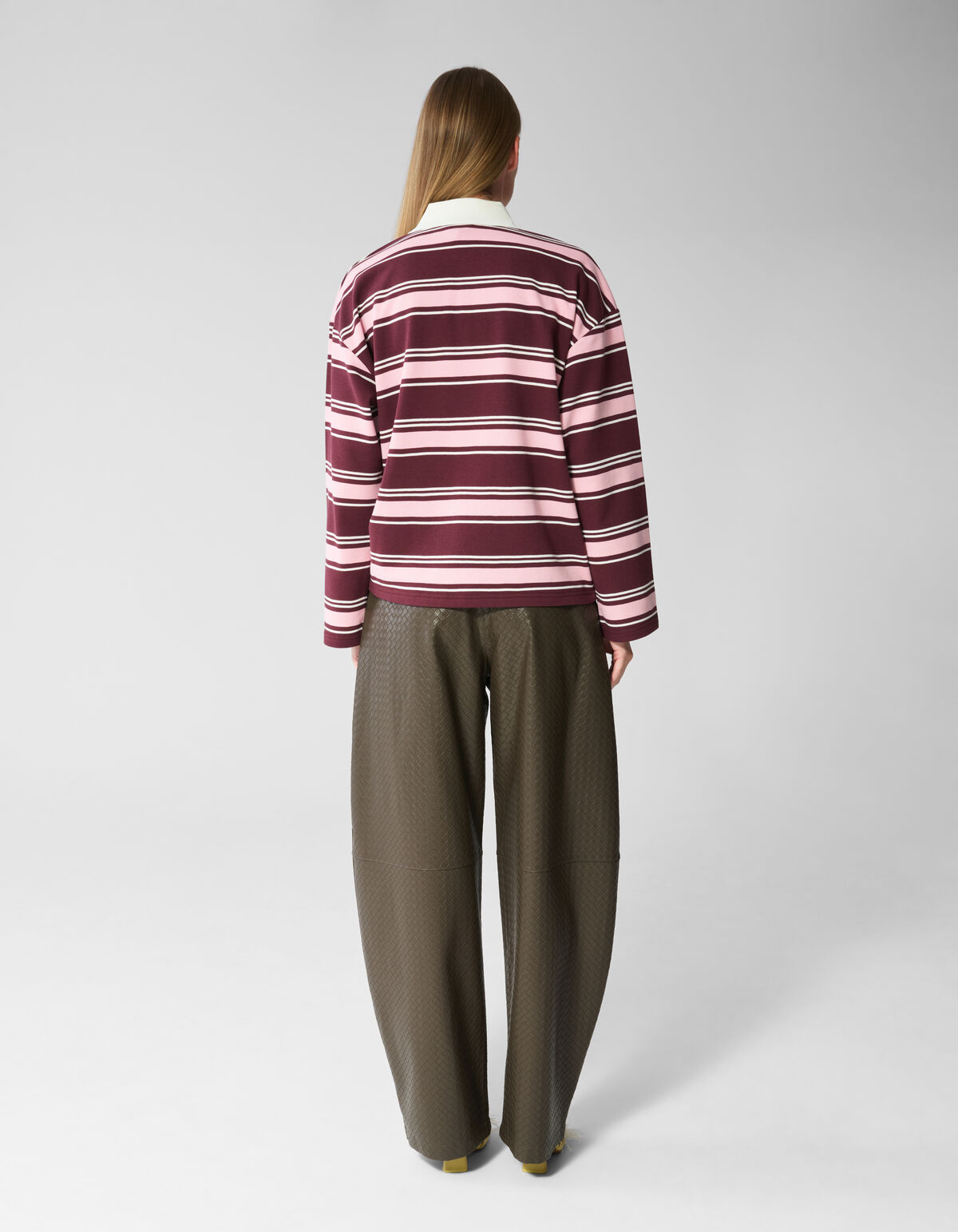 Gestreiftes Polo Longsleeve dunkelrot SHOEBY WOMEN