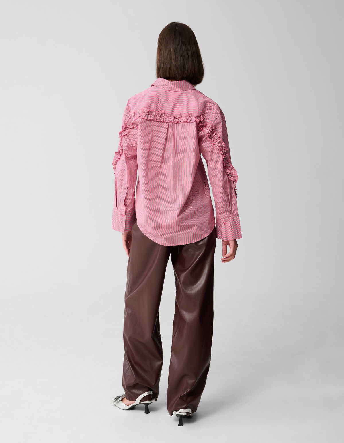 Veganes Leder Weite Beinen Hose Dunkelrot SHOEBY WOMEN