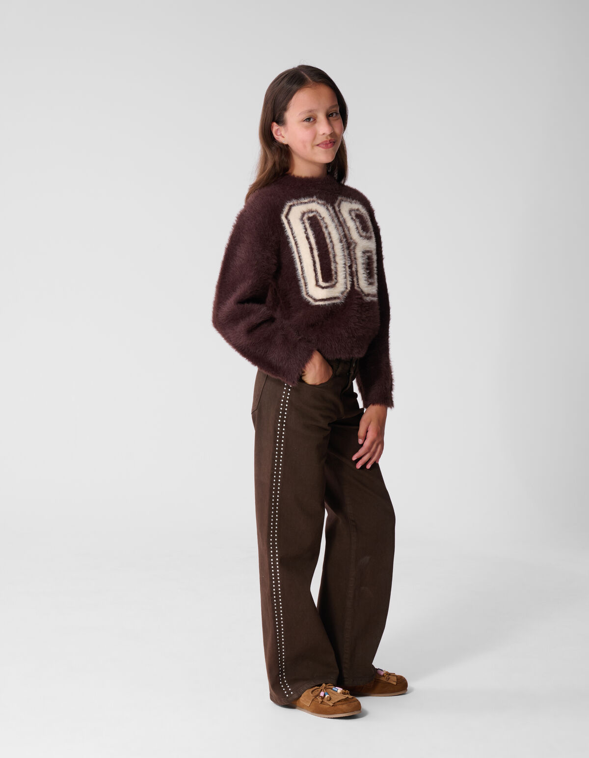 Hairy Varsity Strickpullover dunkelbraun SHOEBY GIRLS