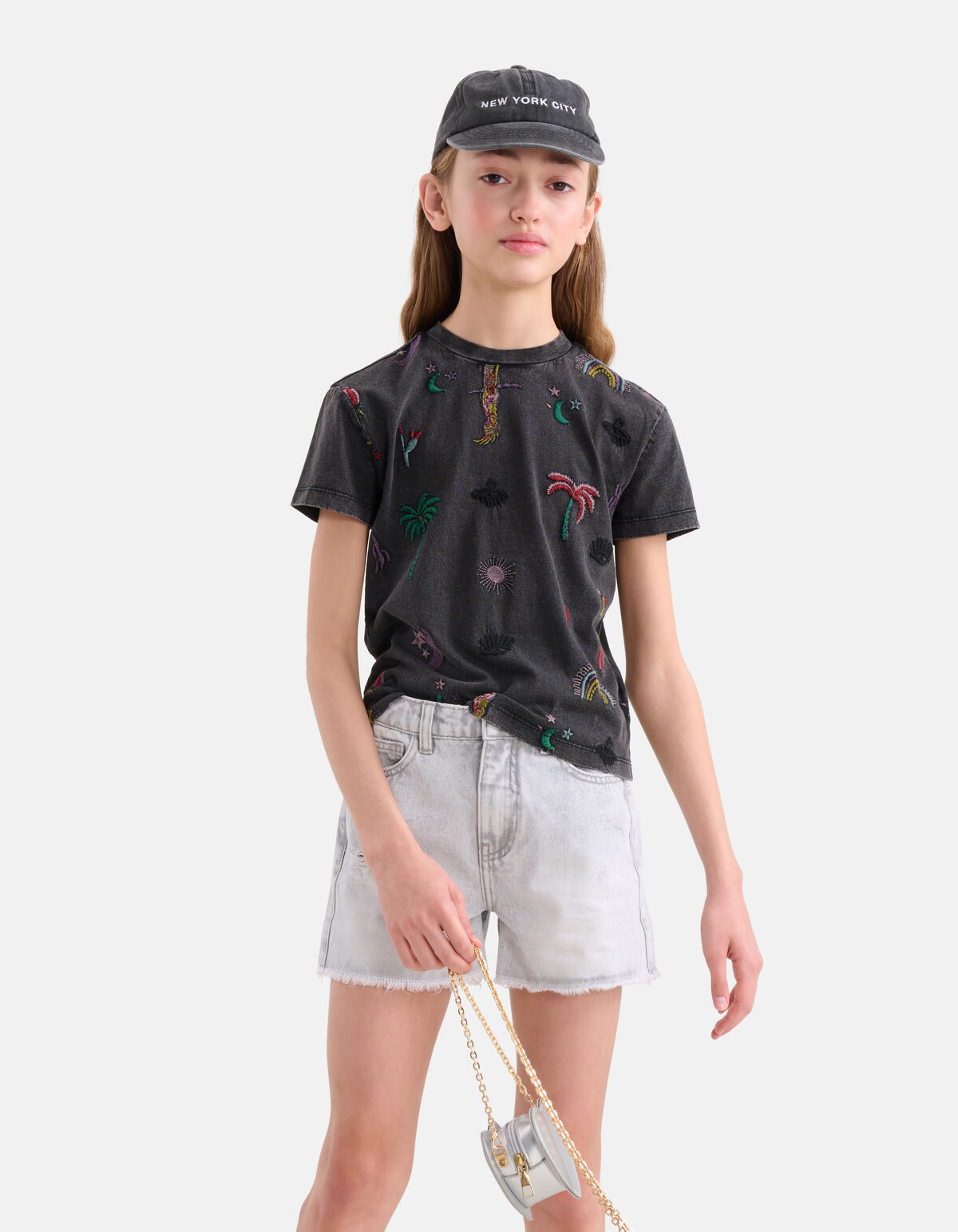 Embroidery T-shirt Donkergrijs SHOEBY GIRLS