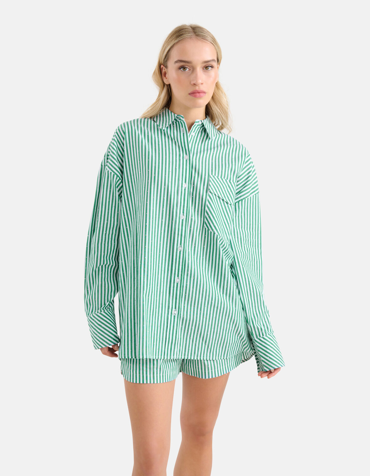 Pinstripe Strass Blouse Groen By Monica SHOEBY WOMEN