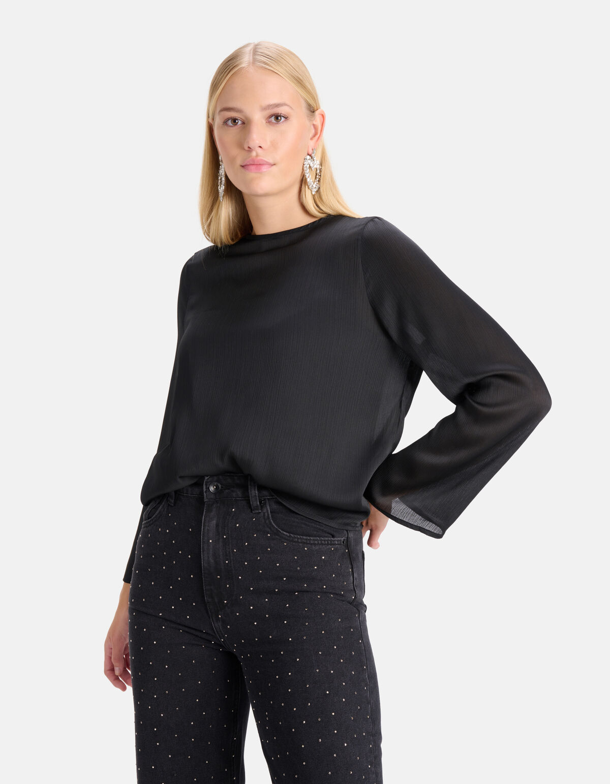 Crinkle Chiffon Top Schwarz SHOEBY WOMEN