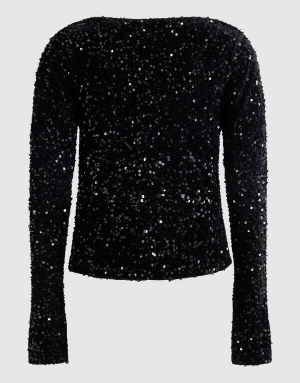 Pailletten-Wasserfall-Top Schwarz SHOEBY WOMEN