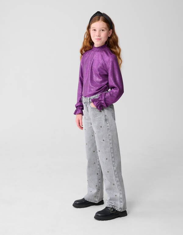 Metallic Langarmtop Schwarz Rosa/Violett SHOEBY GIRLS