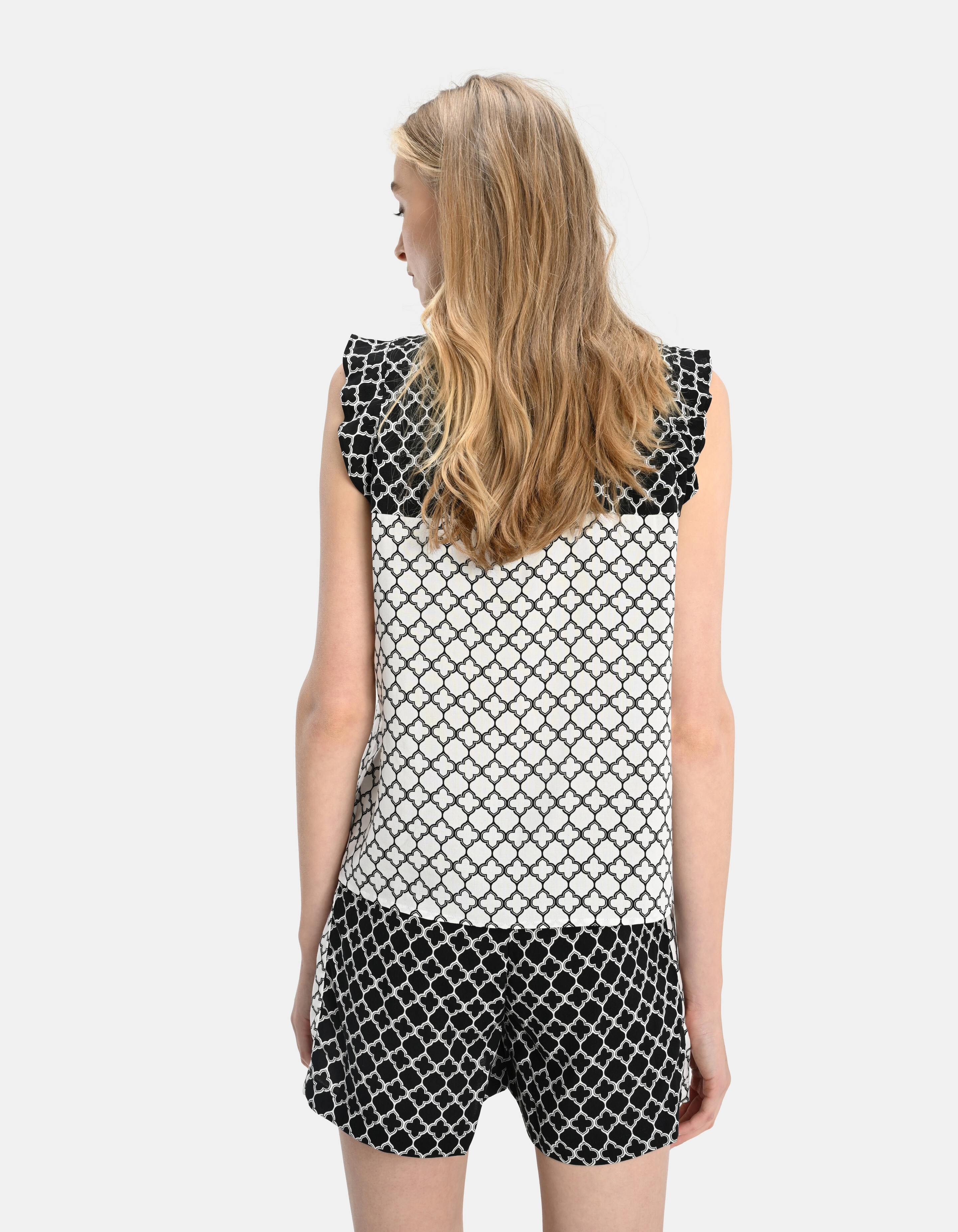 Ärmellose Bluse mit grafischem Druck Schwarz/Weiß SHOEBY WOMEN
