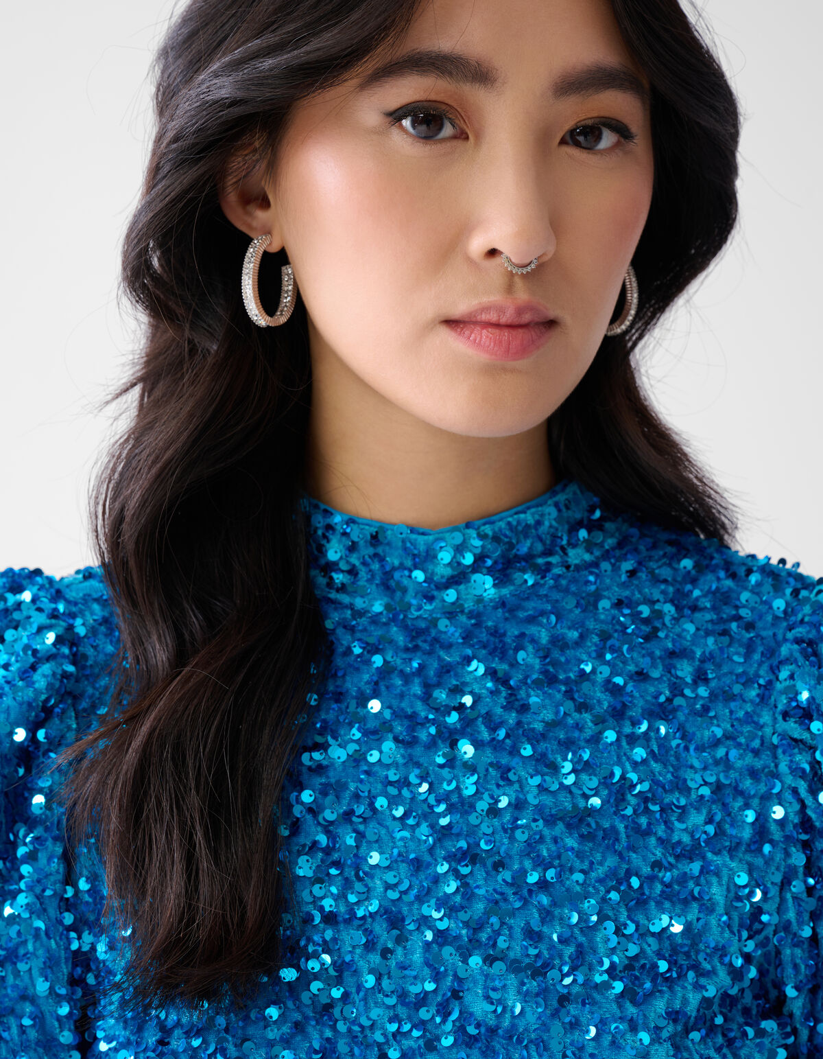 Samt-Pailletten-Top Blau SHOEBY WOMEN