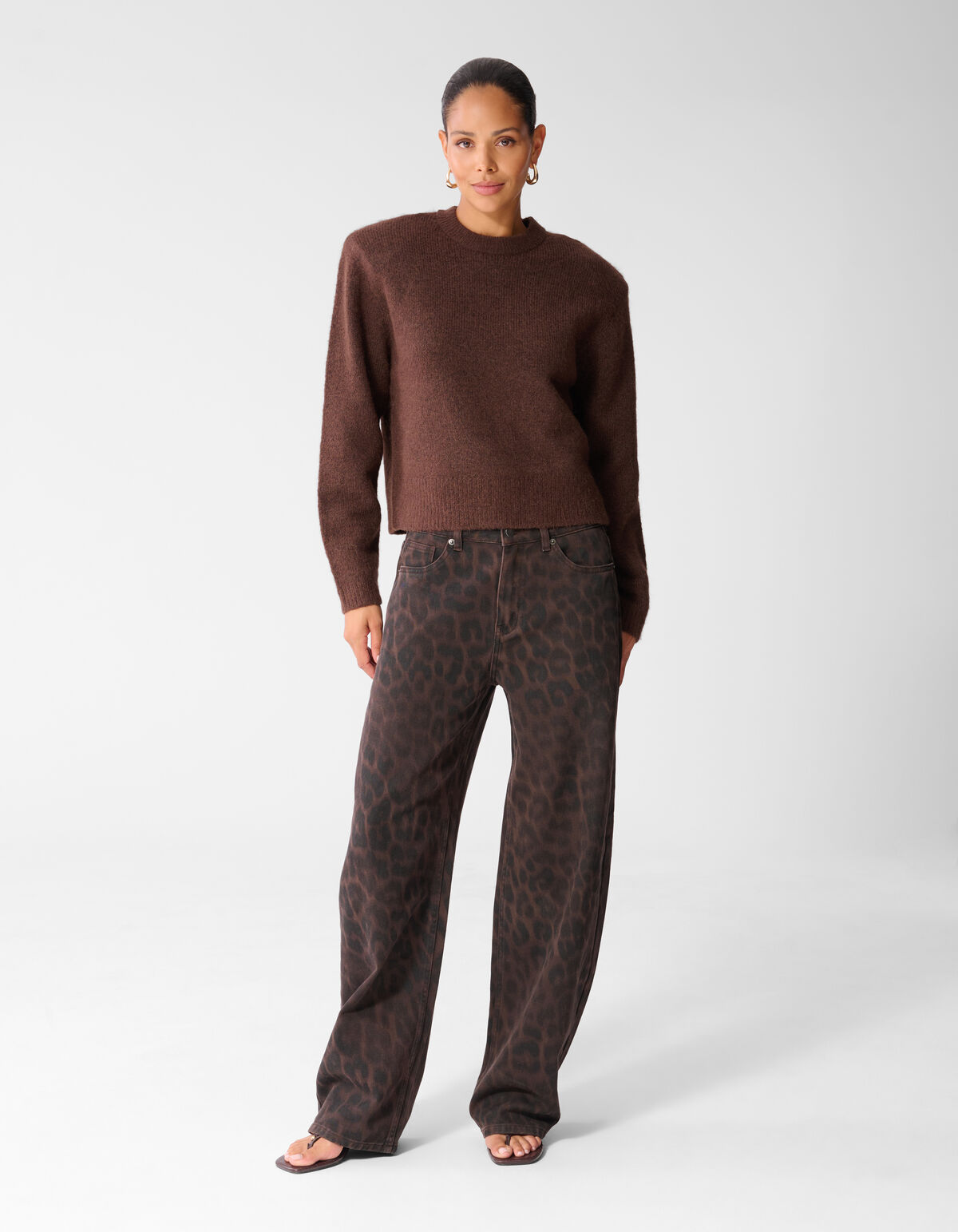 Leopard Print Baggy Fit Jeans Donkerbruin SHOEBY WOMEN