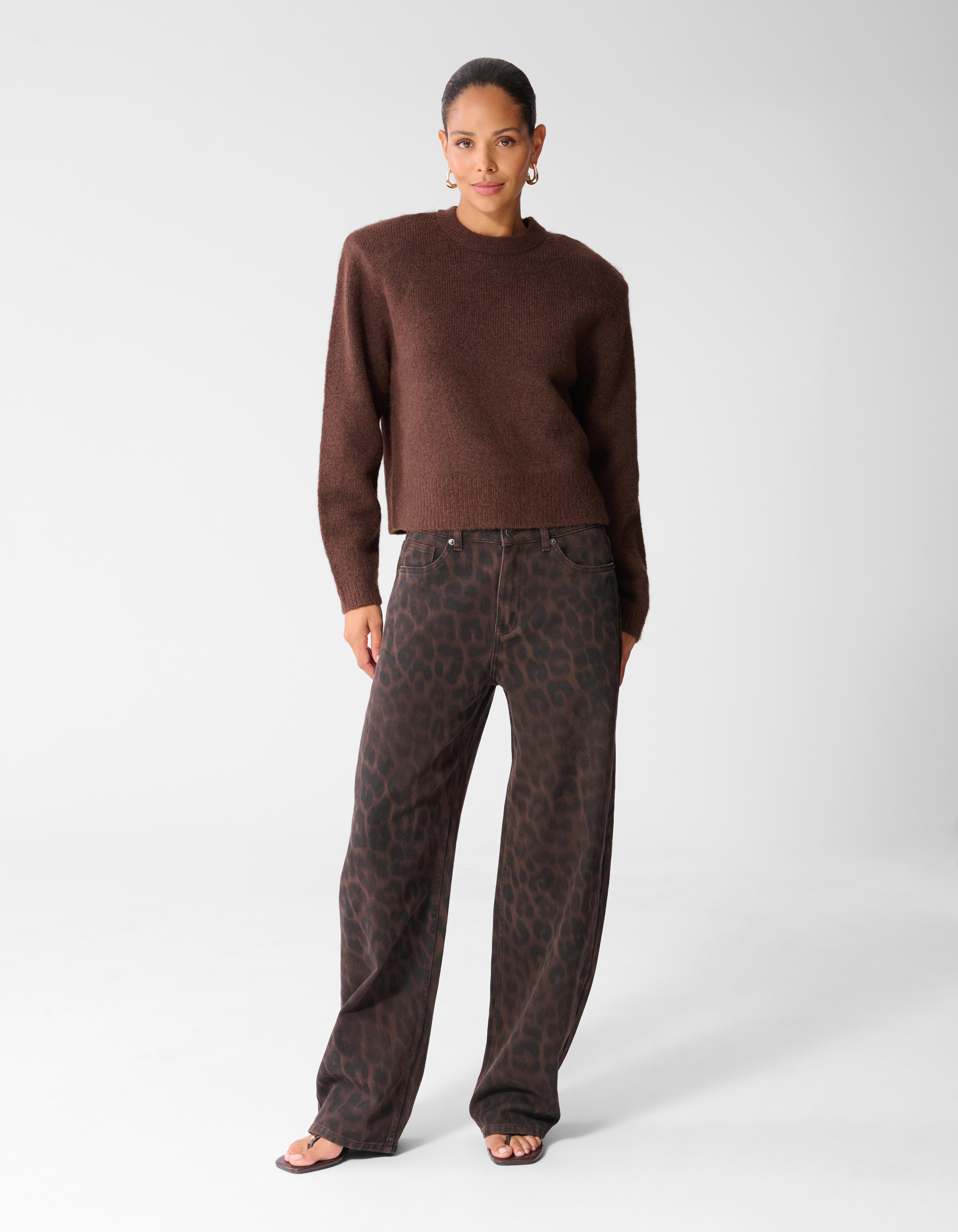 Leopard Print Baggy Fit Jeans Donkerbruin SHOEBY WOMEN