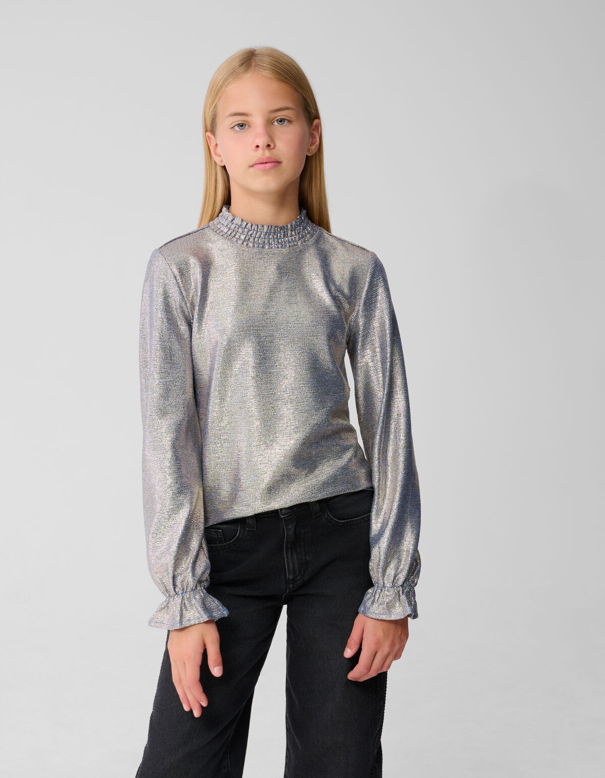 Metallisches Langarm-Top Blau/Silber SHOEBY GIRLS