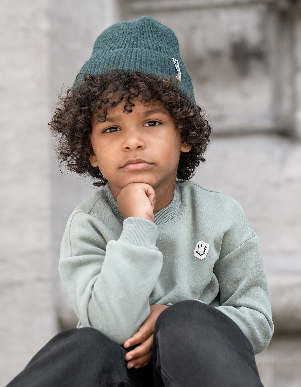 Bedruckter Smiley-Pullover Grün SHOEBY BOYS