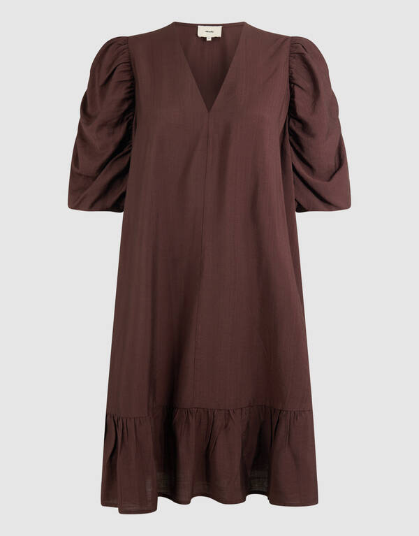 Minikleid mit Puff&auml;rmeln in Braun SHOEBY WOMEN