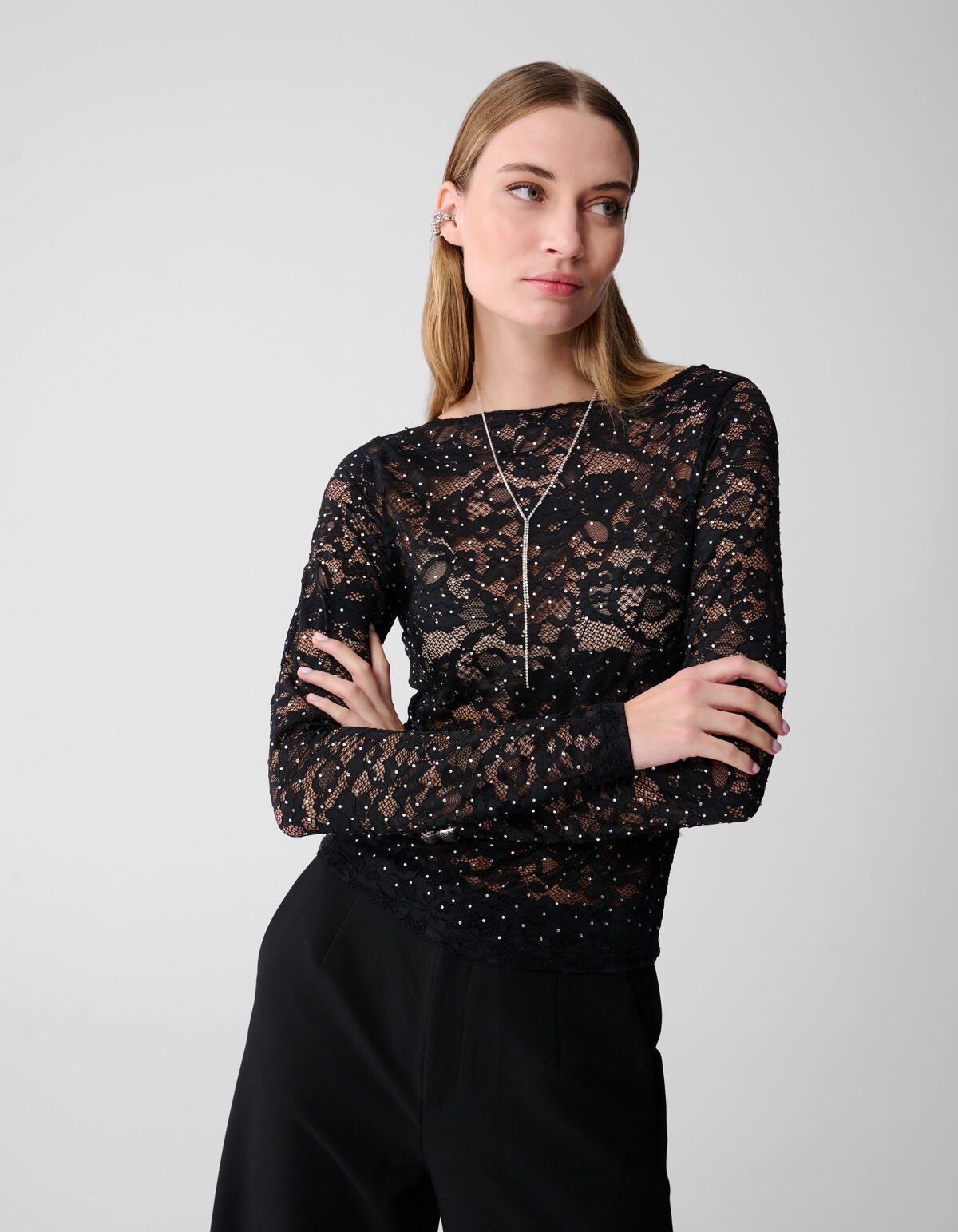 Strass-Spitzentop Schwarz SHOEBY WOMEN