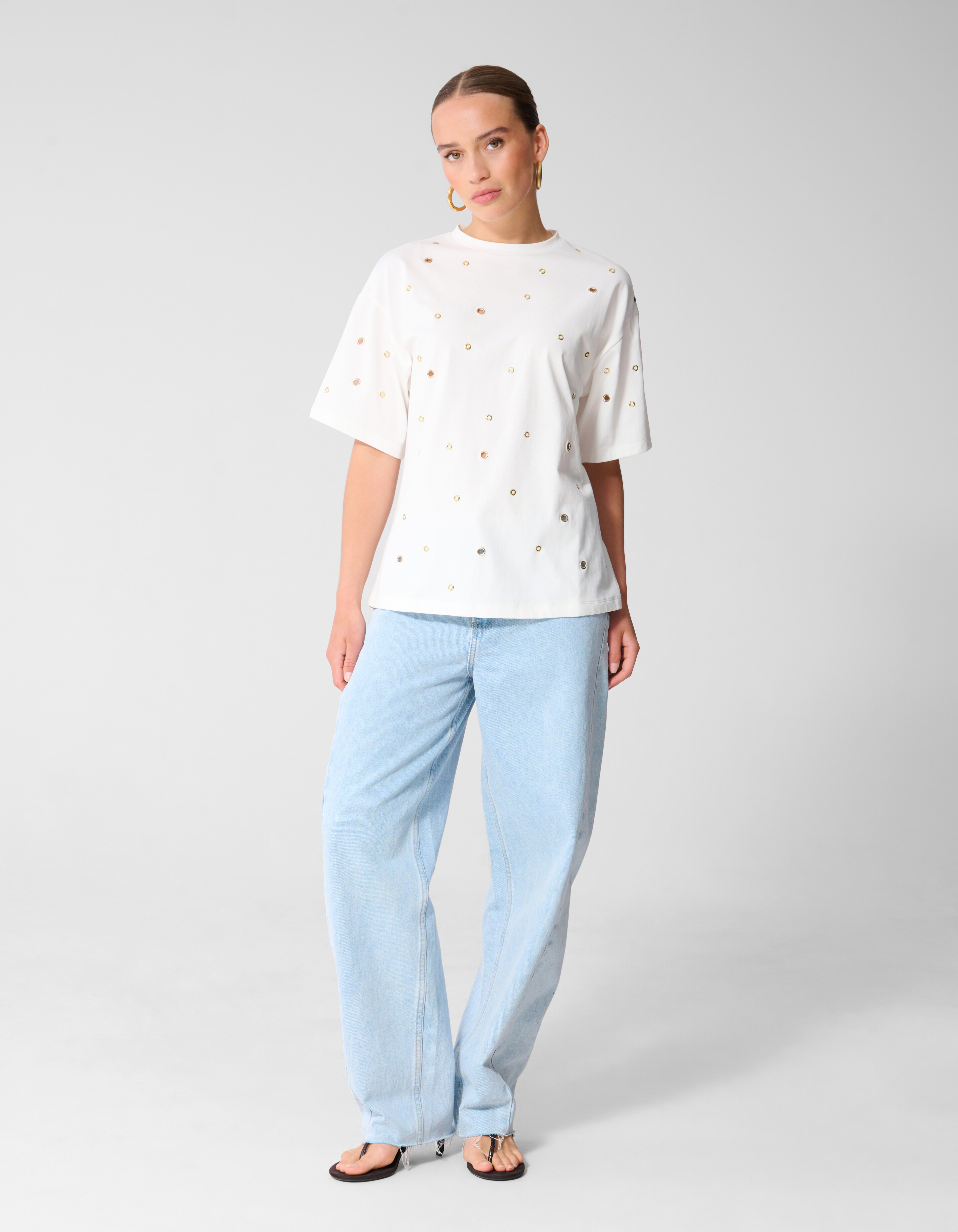 Oversized T-Shirt mit &Ouml;sen Wei&szlig; SHOEBY WOMEN